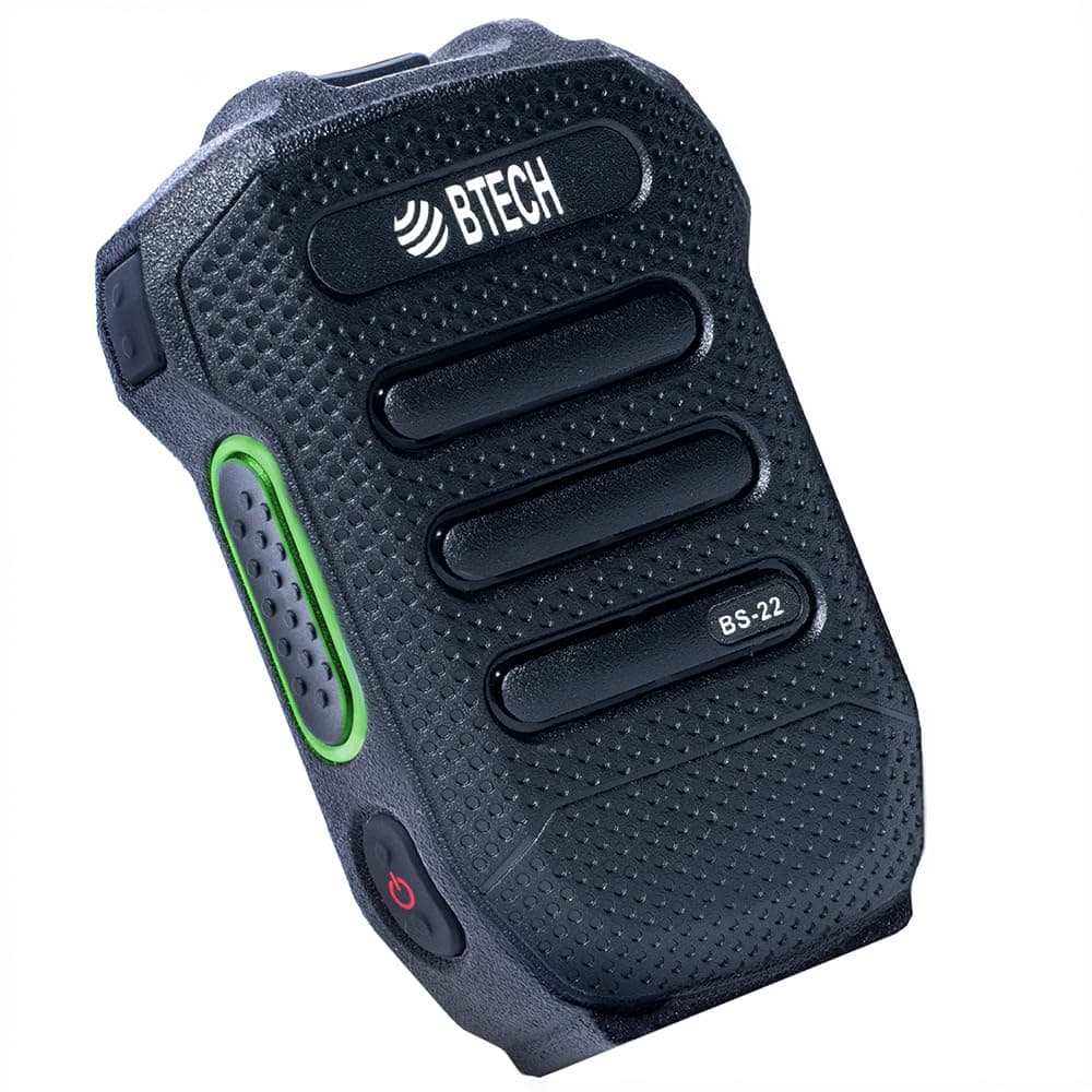 BTECH BS-22 (Black) Bluetooth Wireless Speaker Mic, IP54 Weatherproof, USB-C Rechargeable 1200mAh, <10m Range, Programmable Keys + LED Status, for GMRS-PRO/GMRS-50PRO/UV-PRO/UV-50PRO
