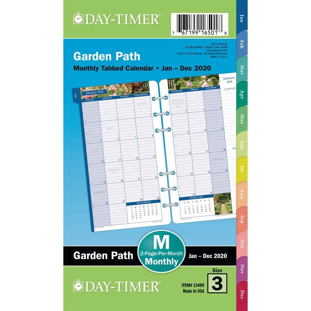 Day-Timer 2020 Monthly Planner Refill, 3-3/4" x 6-3/4", Portable Size 3, Two Pages Per Month, Loose Leaf, Garden Path (13499)