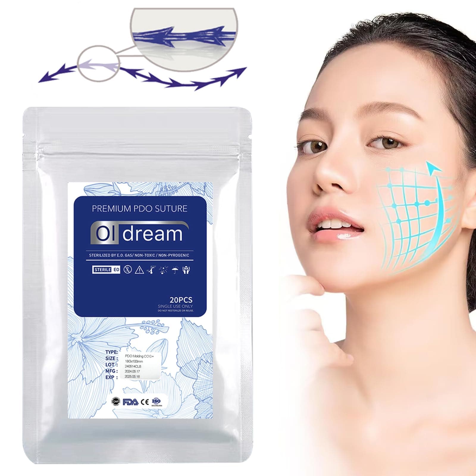 Oldream Pdo Cog Threads, Pdo Fishbone Thread 18G100MM, W-Type, 20pcs