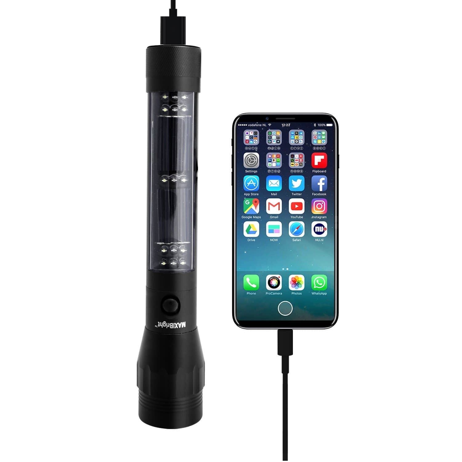 Flashlight With Power Bank LED Rechargeable Solar Panel Plus Micro USB Cable Ideal Tactical Portable Flashlights High Lumens