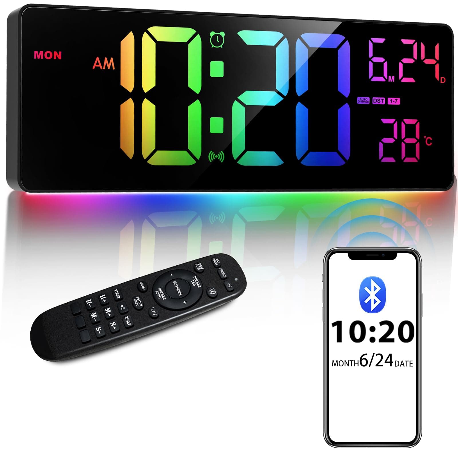 RGB Digital Wall Clock with Remote