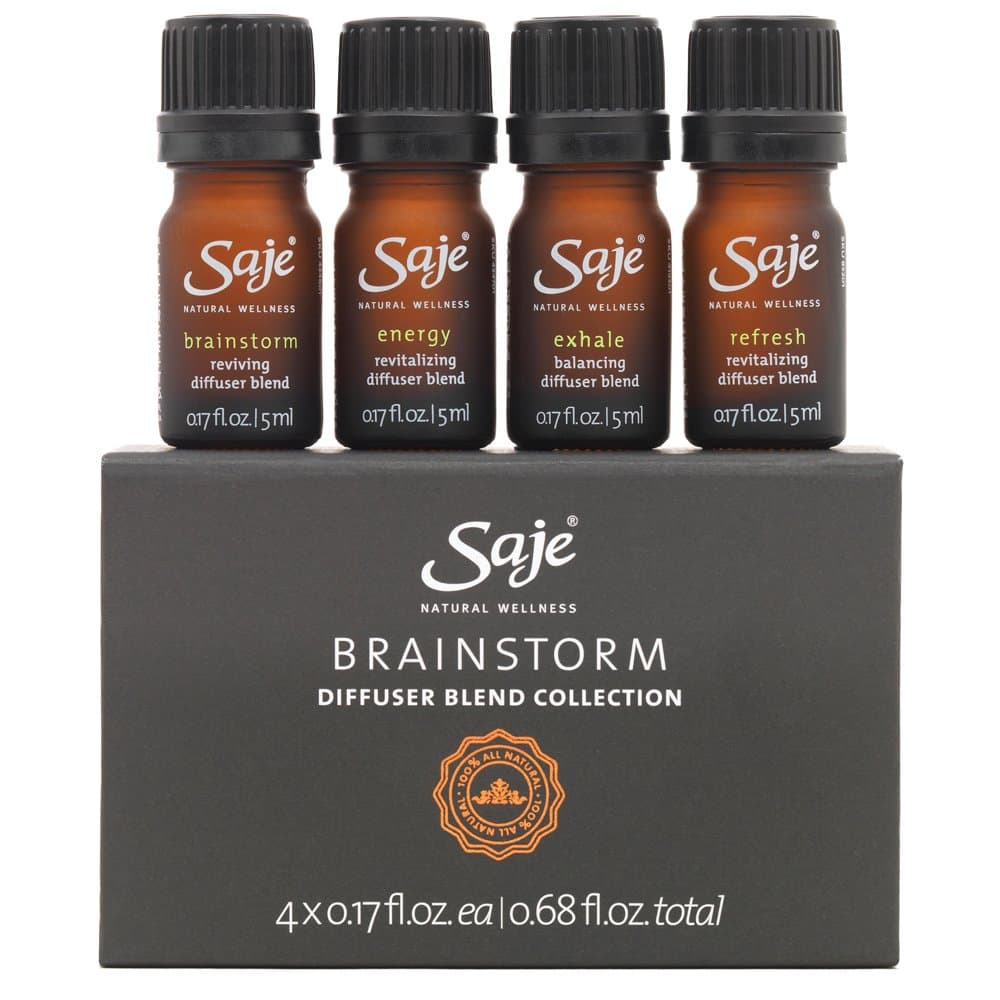Saje Brainstorm Diffuser Blend Set, Aromatherapy Essential Oil Blends, 4 (0.17 fl oz) Bottles, 100% Natural