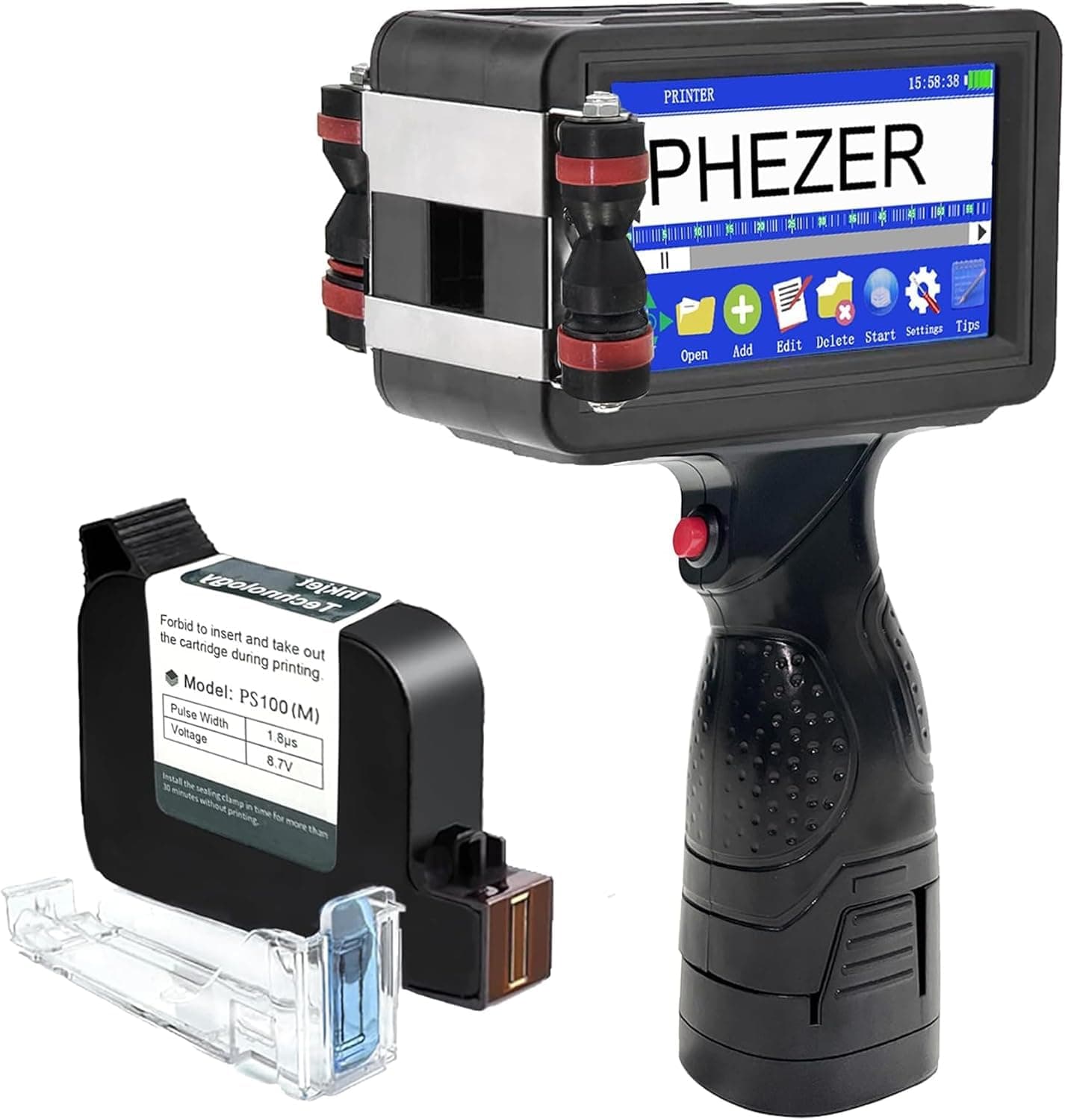 Phezer Upgraded P16 Handheld Inkjet Printer for Flat Surface with Quick-Dry Ink Cartridge, 0.5 Inch Nozzle Coding Machine for Date/Time/Barcode/QR Code/Logo (Support 25 Languages & 3 Print Precision)