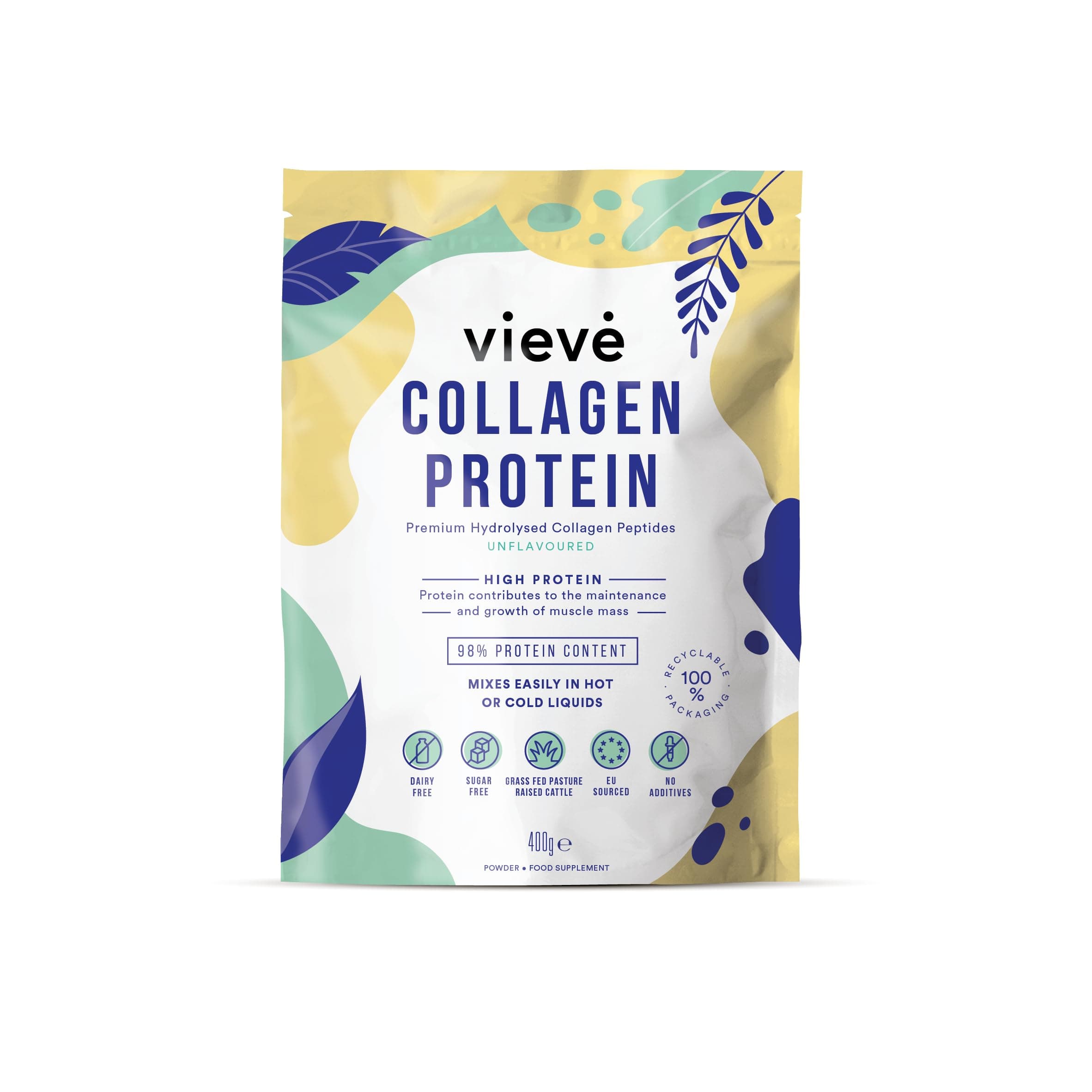 Collagen Powder - Hydrolysed Bovine Peptides - Diet Support Supplement for Skin, Hair, Nail Health - Non-GMO, EU Grass-Fed, Pasture-Raised Cattle - No Dairy or Sugar, Flavourless, 400g