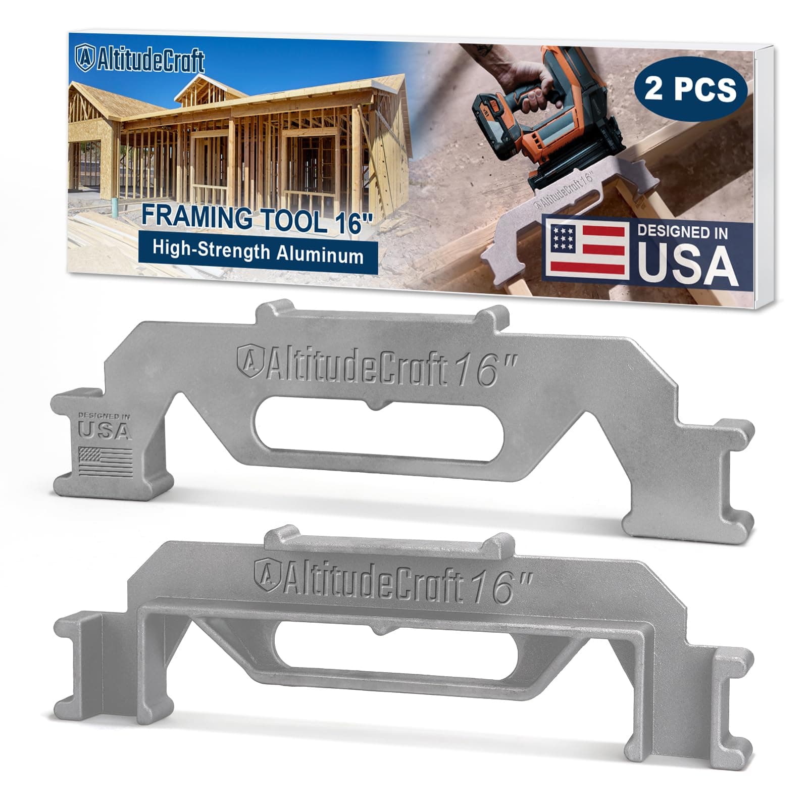 Framing Tools - 16'' Framing Stud Layout Tool, Stud Framing Jig for 16 Inch On-Center Precision Wall Stud Framing Measurement (2-Piece Set)