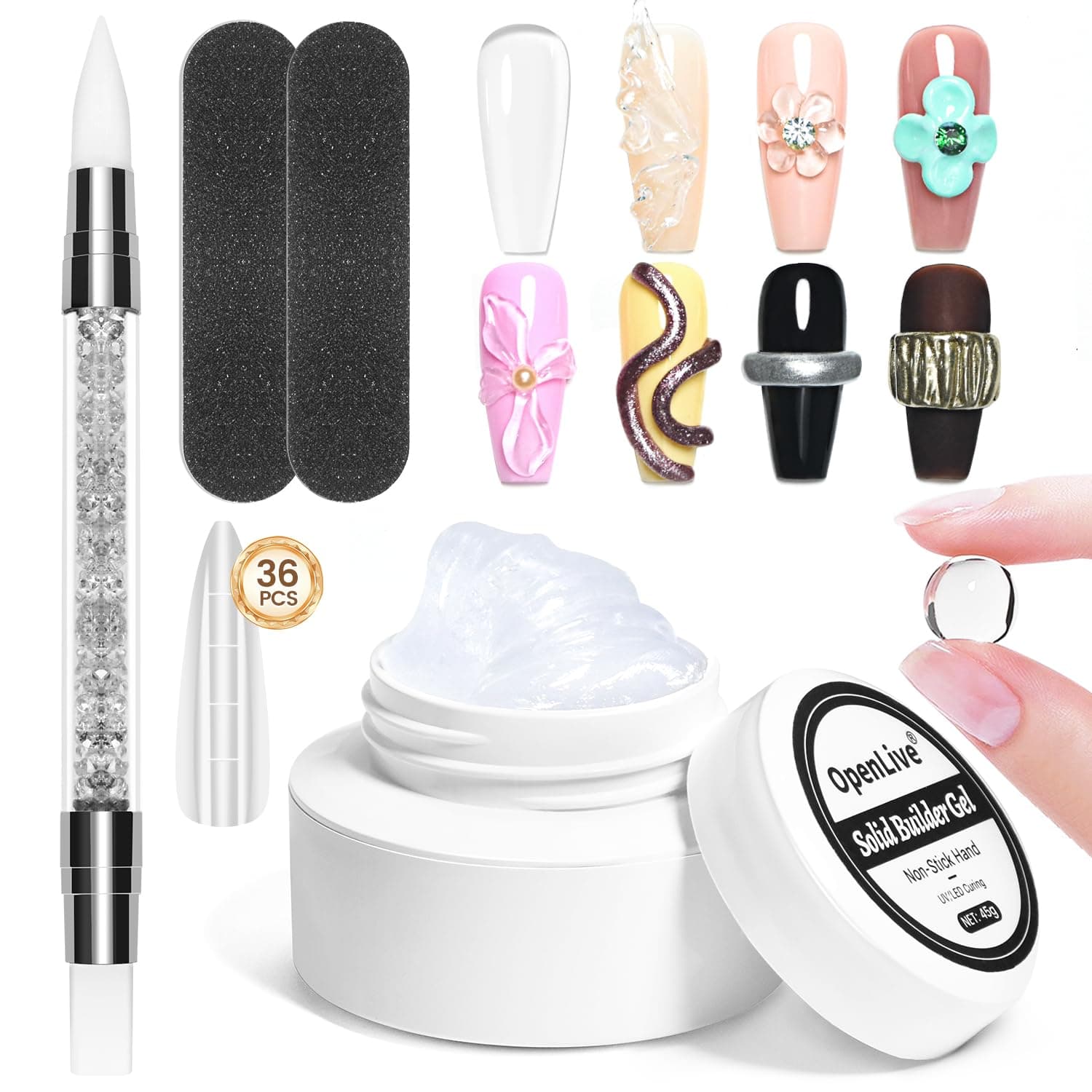 Solid Builder Gel for Nails- 45g Large Volume 3D Sculpting Gel for Nail Extension Art, Non-Sticky, U V Lamp Curing Required, Salon Home DIY Use