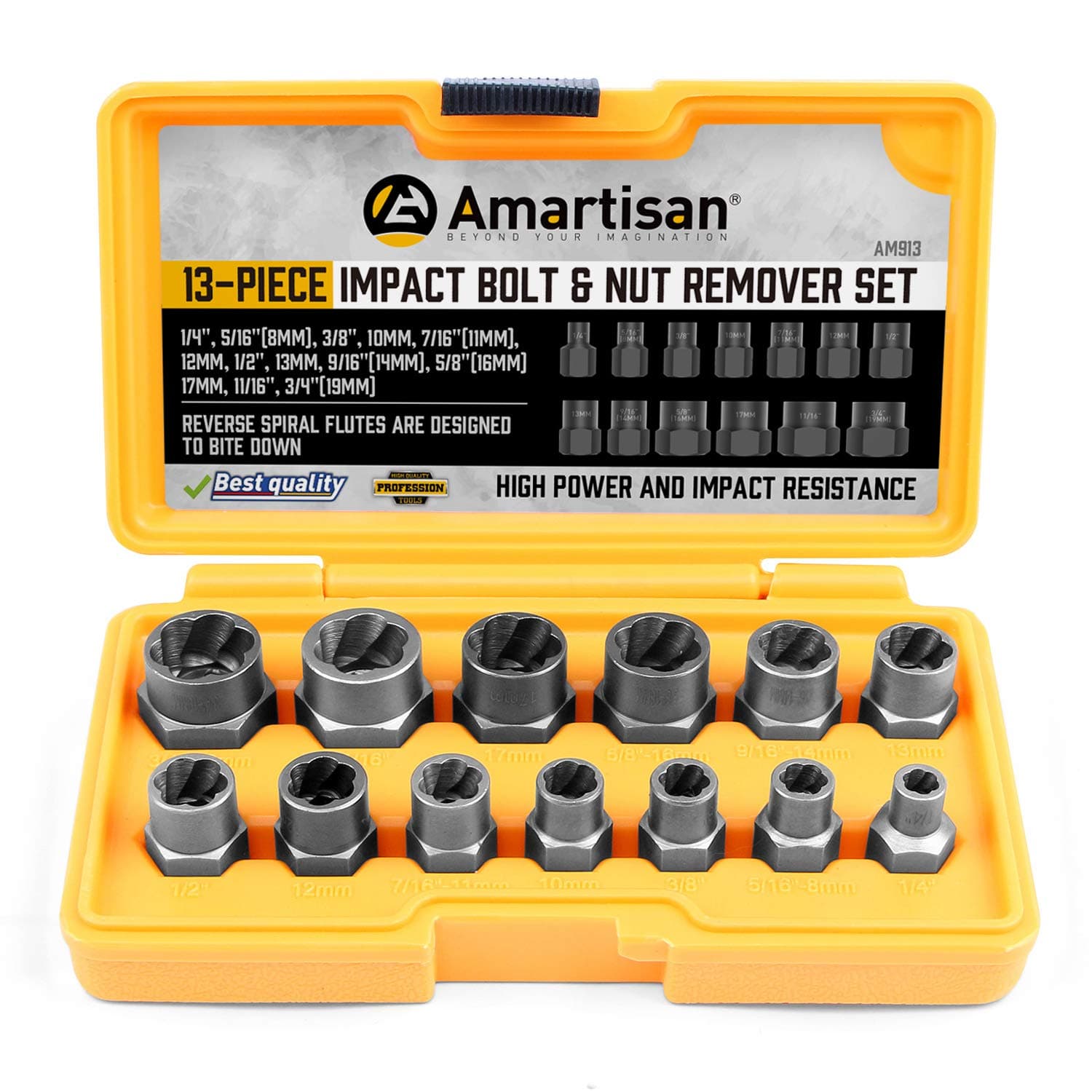 Impact Bolt Extractor Tool, 13PC Bolt Nut Removal Extractor Socket Tool Set