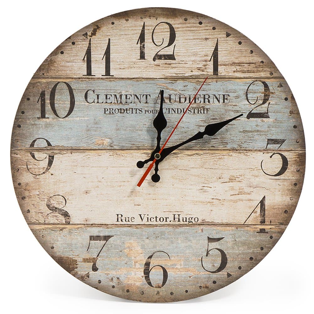 30cm Silent Wooden Round Wall Clock Vintage Rustic Chic Style Arabic Numerals Wooden Round Decorative Wall Clock (Victor Hugo)