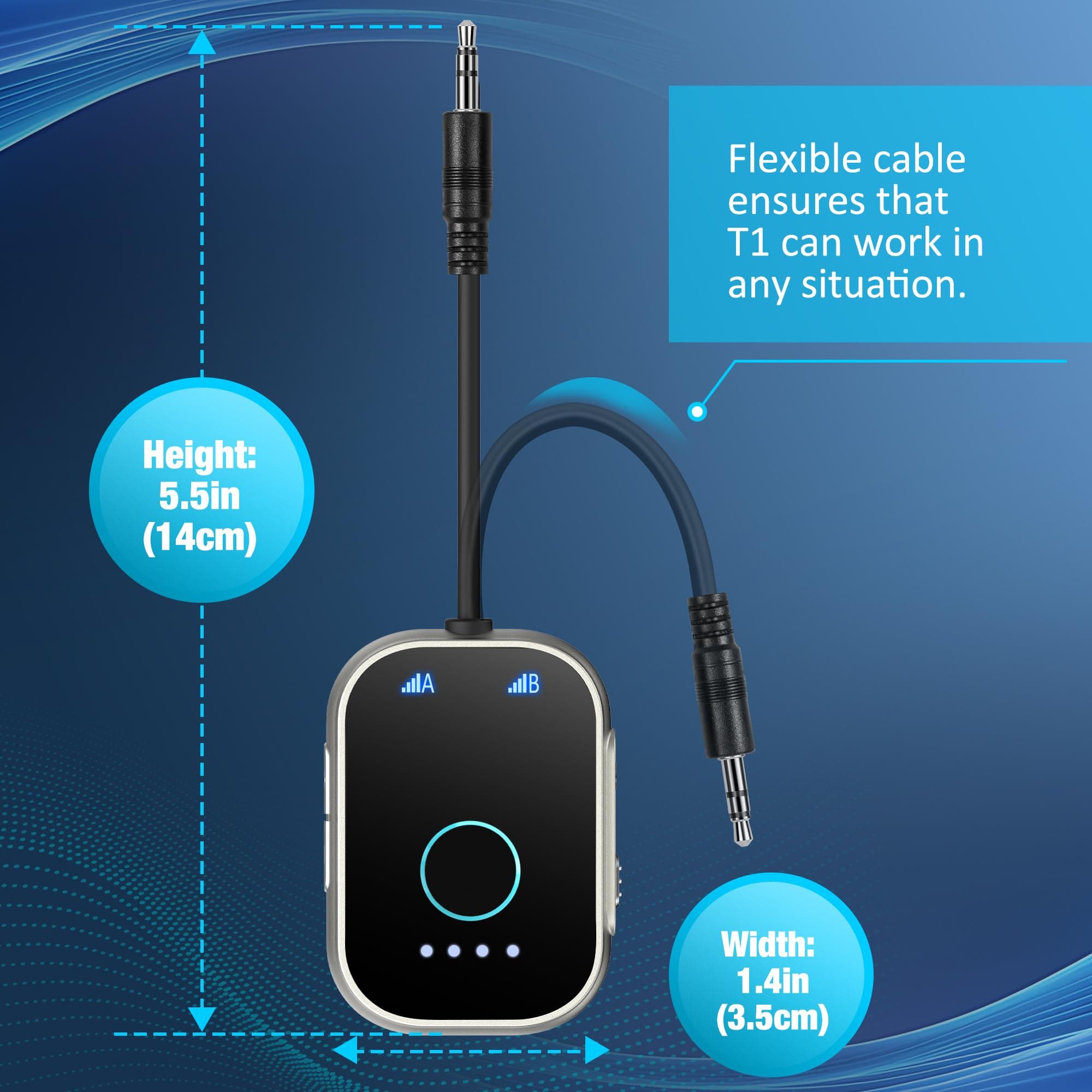 Bluetooth Transmitter Receiver for TV, 2-in-1 Bluetooth 5.3 Adapter for Airplane, Gym Equipment, Cars, for up to Two Wireless Headphones, Cell Phones.