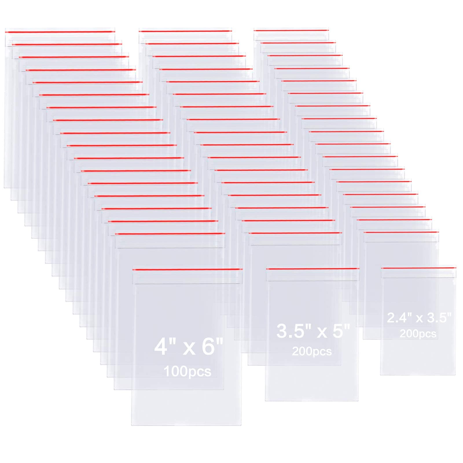 500 Pack 2 Mils Plastic Poly Zipper Bags, 3 Assorted Sizes (2.4 x 3.5, 3.5 x 5, 4 x6 inch), Resealable Clear Durable Zipper Crafts Storage Bags for Jewelry, Bead, Toy Piece, Pill, Crafts Making