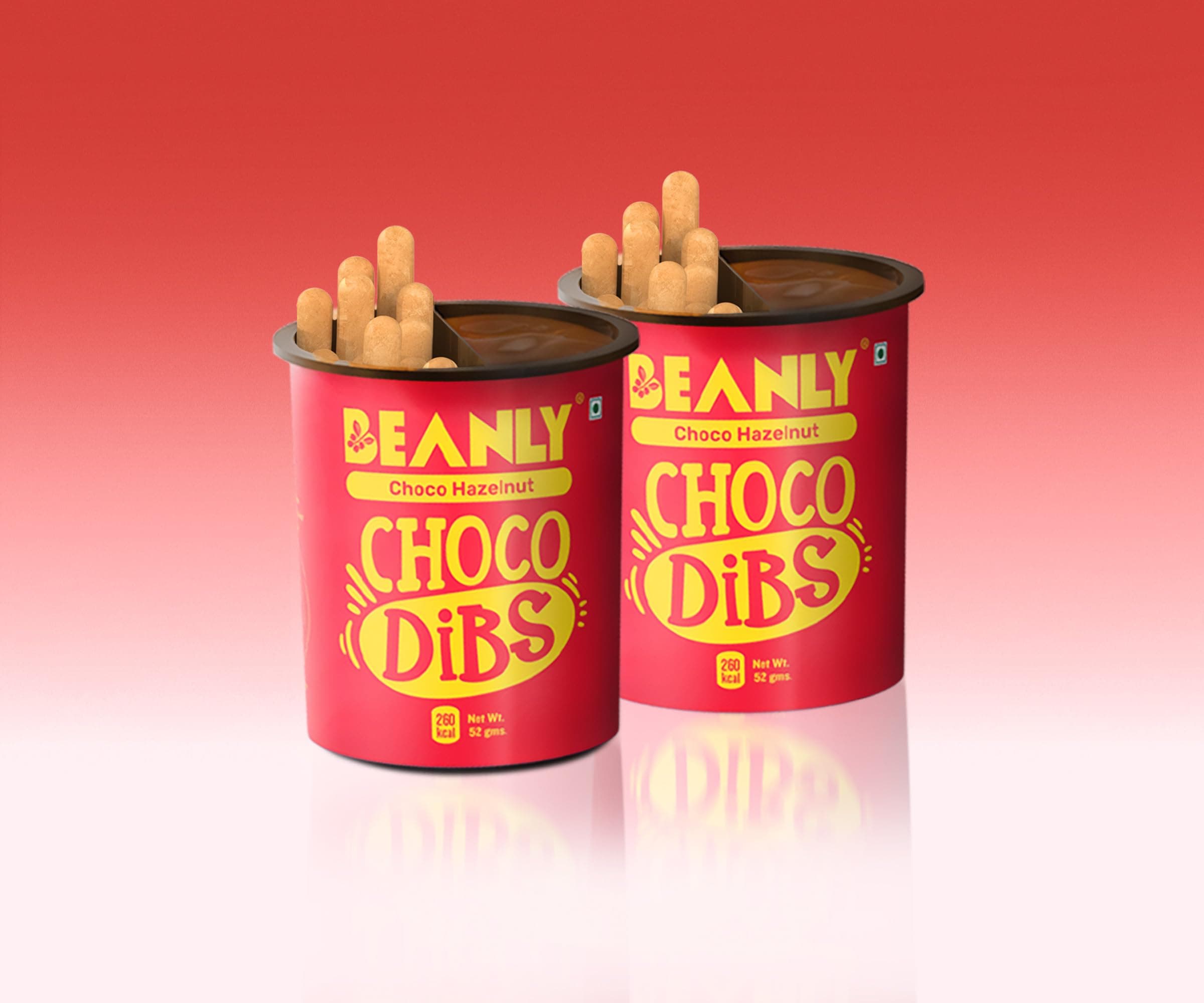 Beanly Choco Hazelnut Spread with Breadsticks | Breadsticks with Chocolate Dip | Rich Hazelnut and Chocolate | (52g x 2) Pack of 2