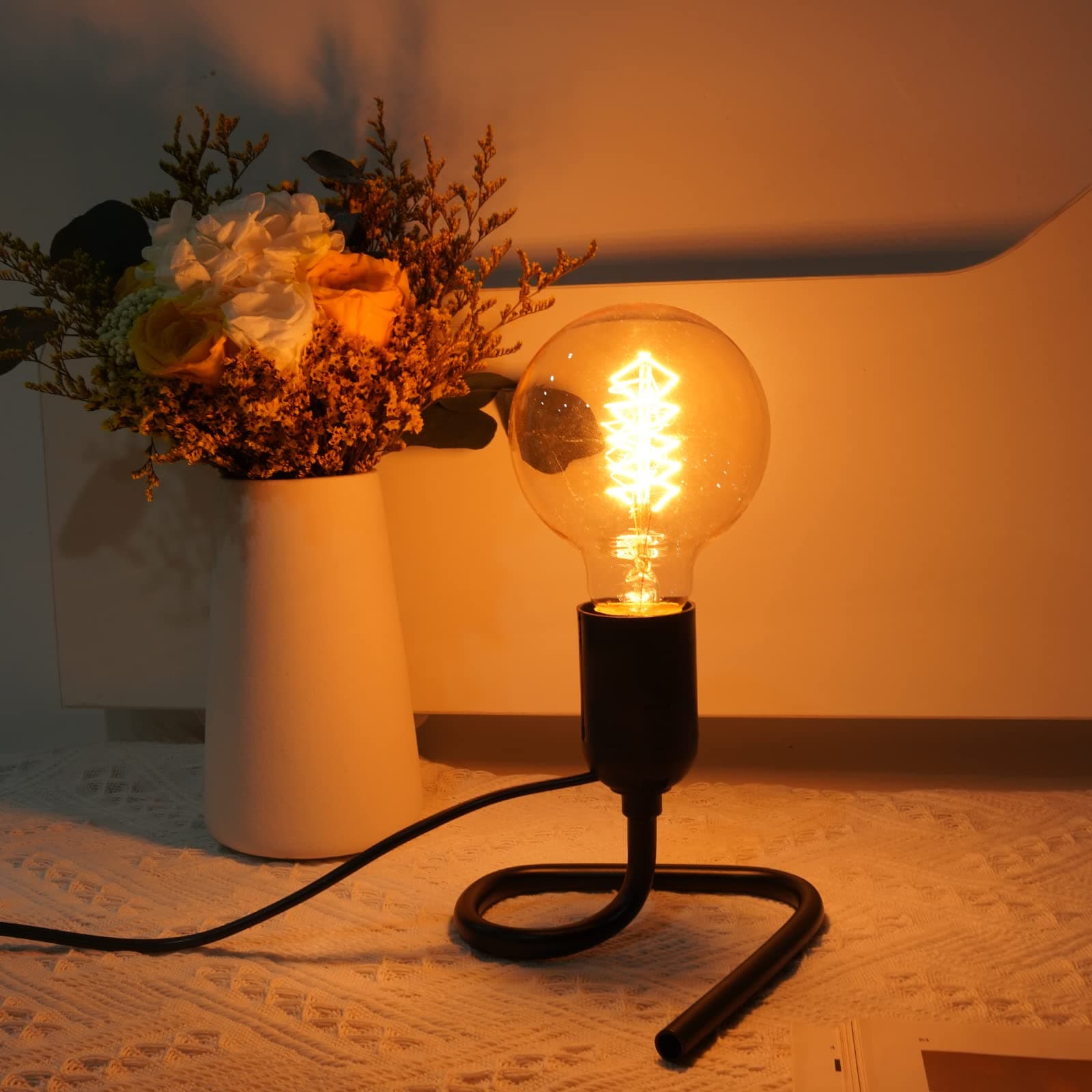 Luxvista Table Lamp with E27 Base, Triangular Vertical Lamp Holder, 50W Maximum, 1.8m Cable with Plug and Switch, AC 220-240V, Black