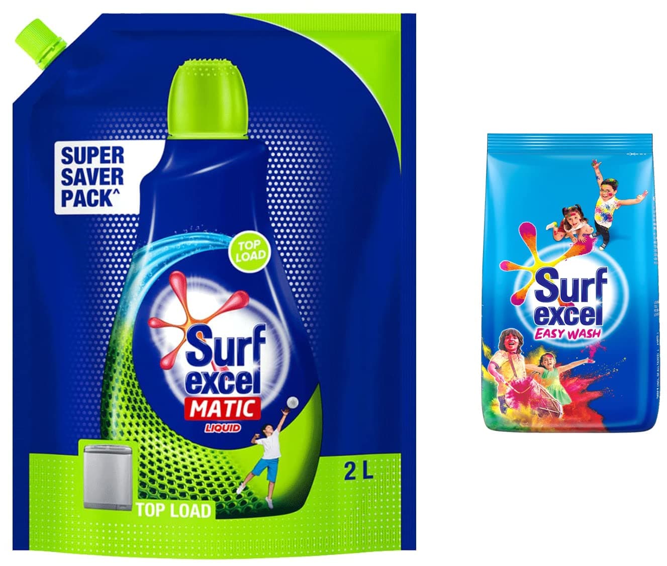 Surf Excel Matic Top Load Liquid Detergent 2 L Refill, Designed For Tough Stain Removal on Laundry in Washing Machines - Super Saver Offer Pack & Surf Excel Easy Wash Detergent Powder, 500 g