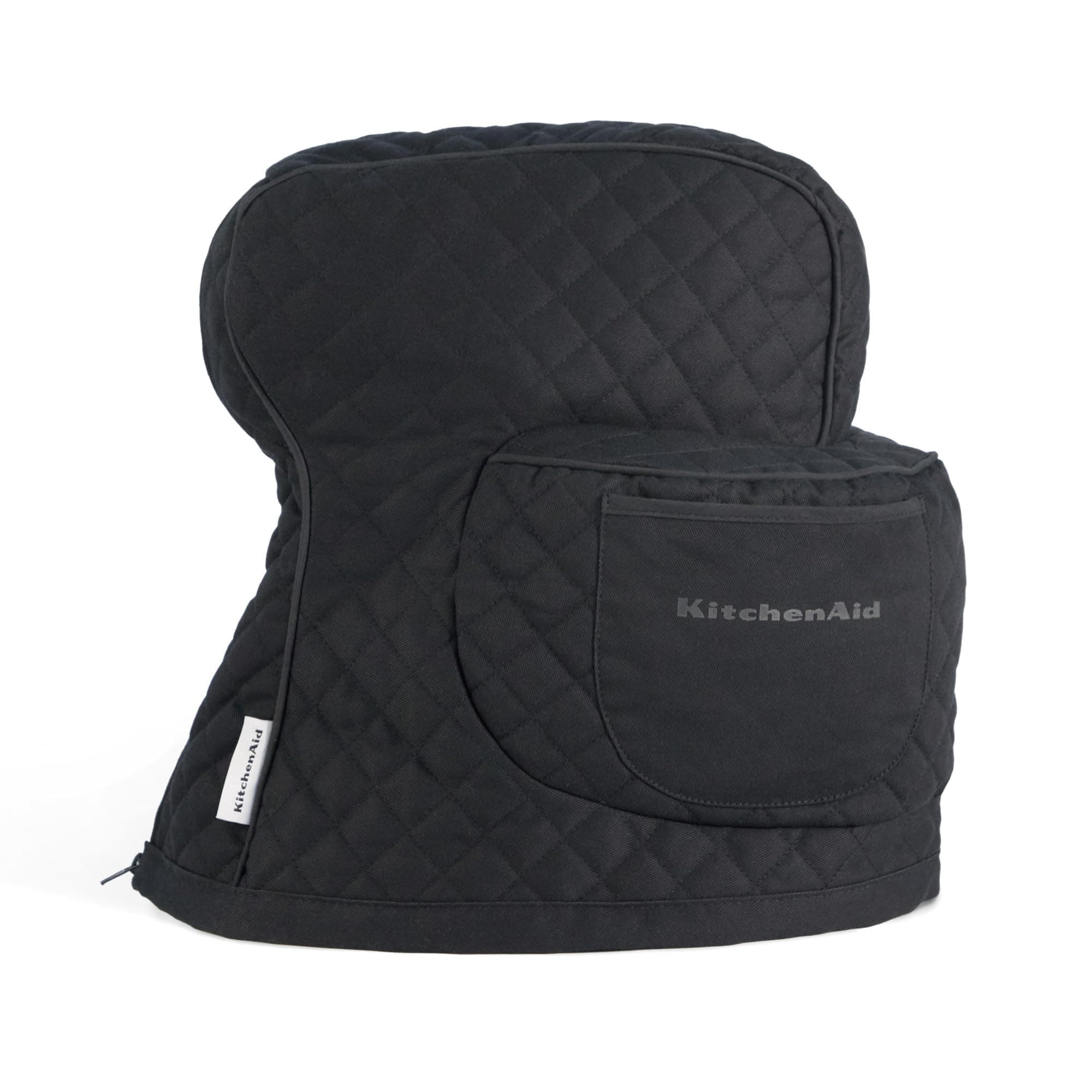KITCHENAID Fitted Tilt-Head Solid Stand Mixer Cover with Storage Pocket, Quilted 100% Cotton, Onyx Black, 14.4"x18"x10"
