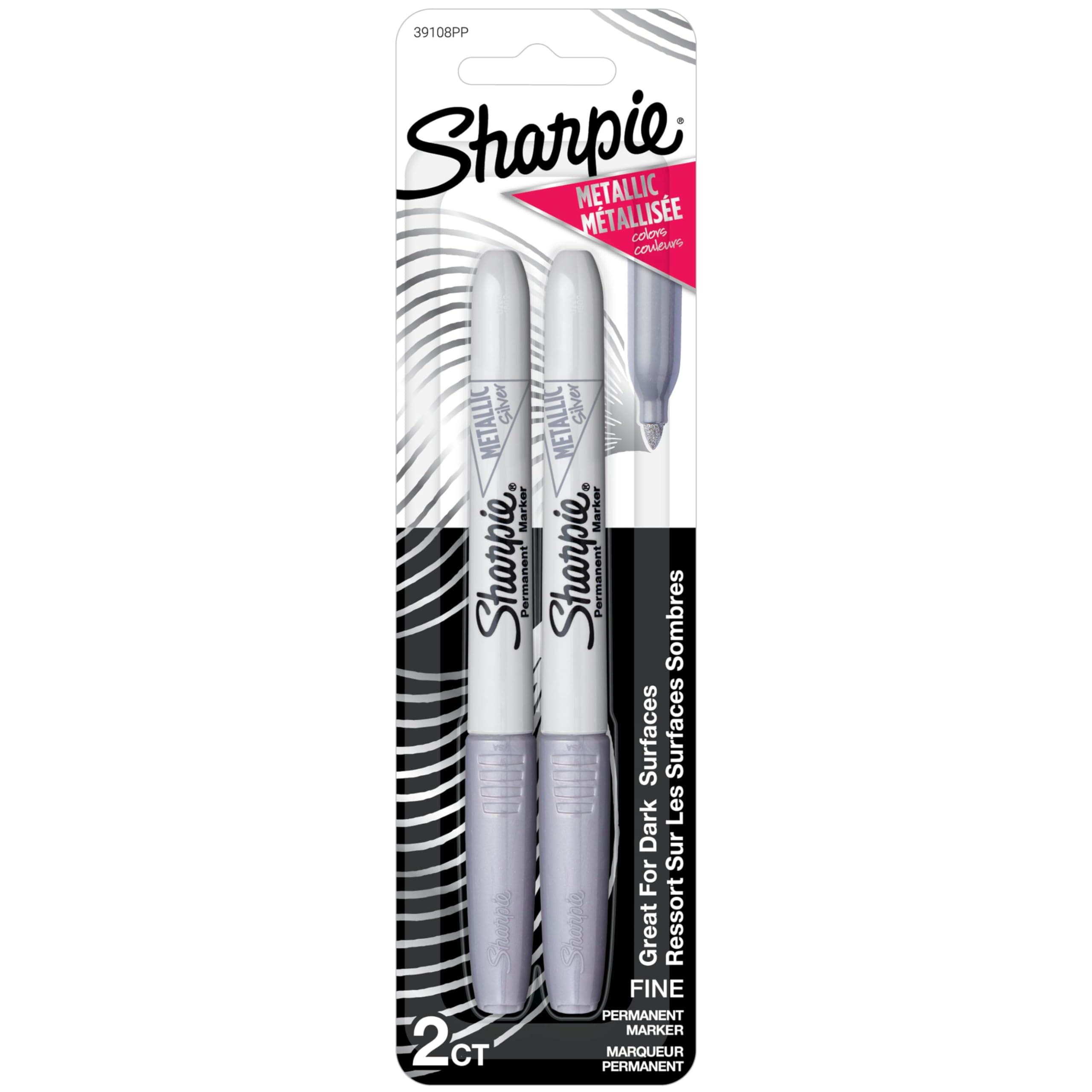 Sharpie Metallic Fine Point Permanent Markers 2/Pkg-Silver