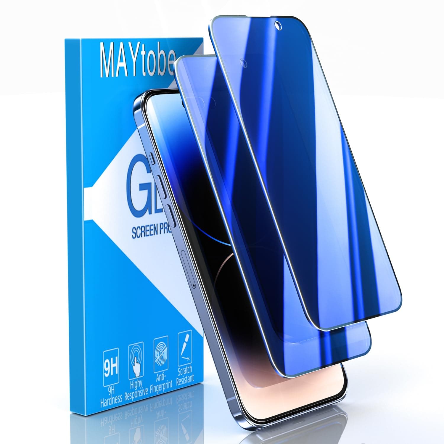 MAYtobe [2-Pack Privacy Screen Protector Designed for iPhone 15 Plus Anti-Blue Light Tempered Glass, Eye Protection, Blue Anti-Spy, Colorful Gradient, Anti-Scratch