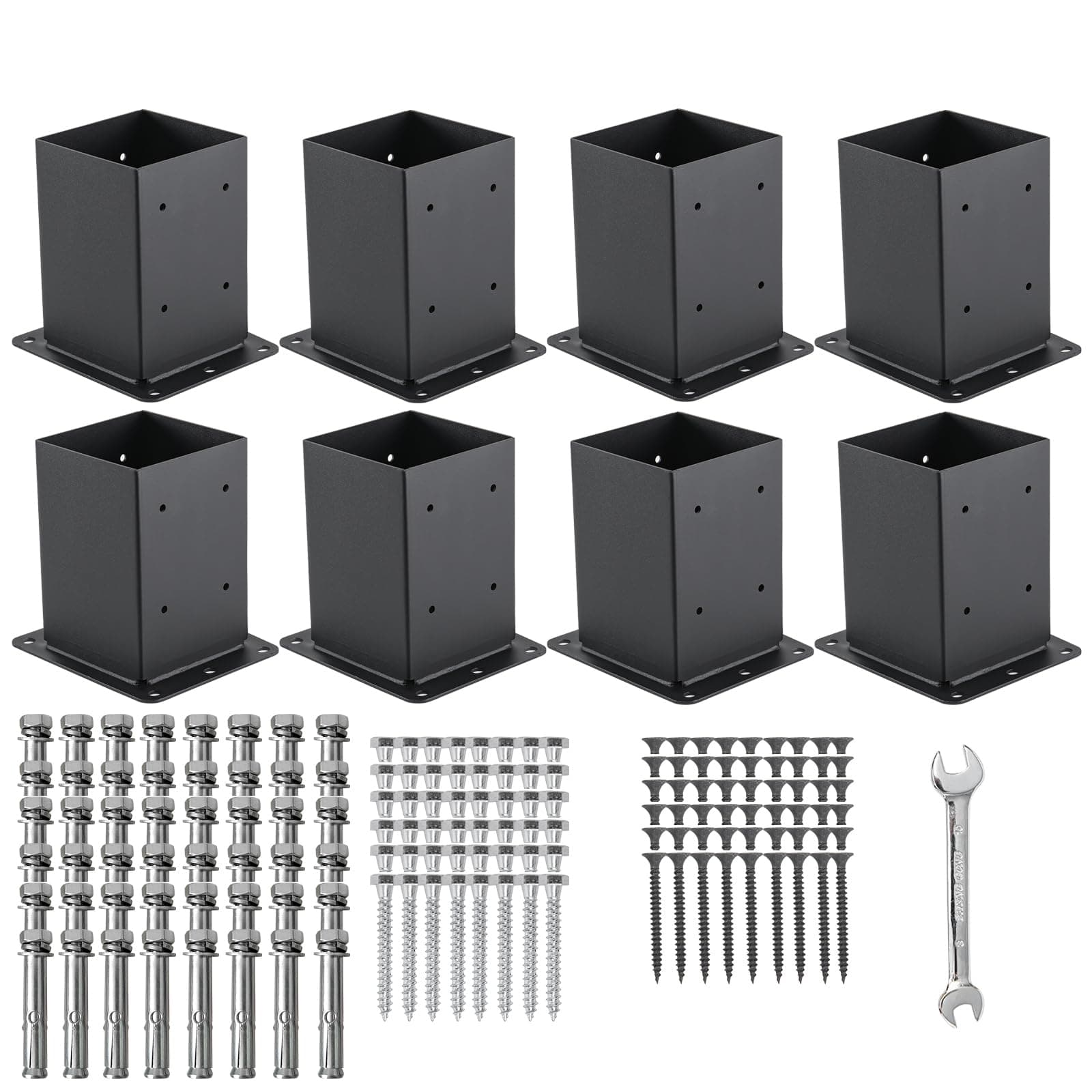4x4 Post Base 8 Pcs, (Inner Size 3.6x3.6) Post Anchors, 13GA Thick Solid Steel & Black Powder Coated,Deck Post Brackets Support Deck Base Plate Pergola Brackets Fence Kit Mailbox Mount…