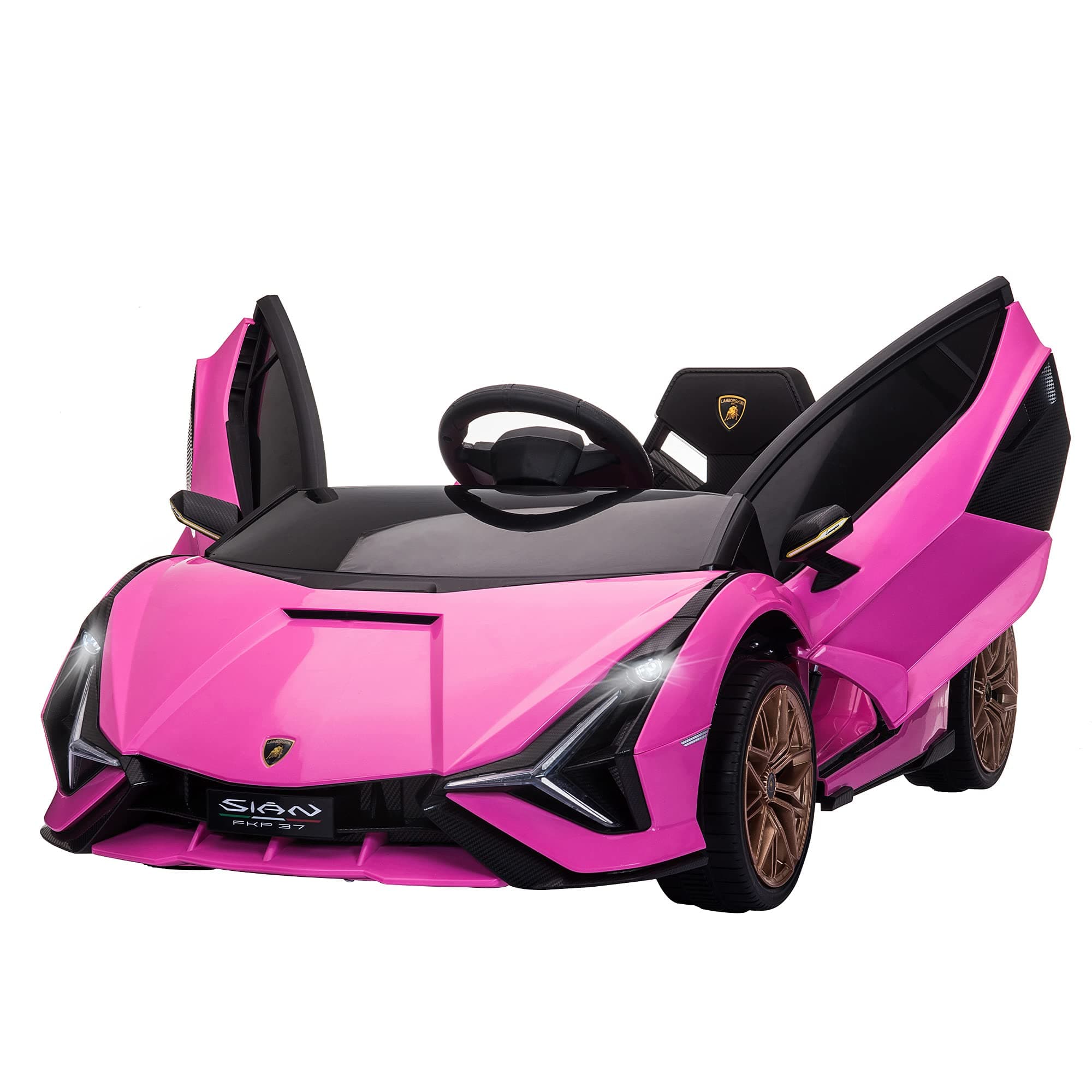 Lamborghini Sian Licensed 12V Electric Car for Kids 2 Motors Toy Car with Remote Control Music Lights MP3 for 3-5 Years Pink