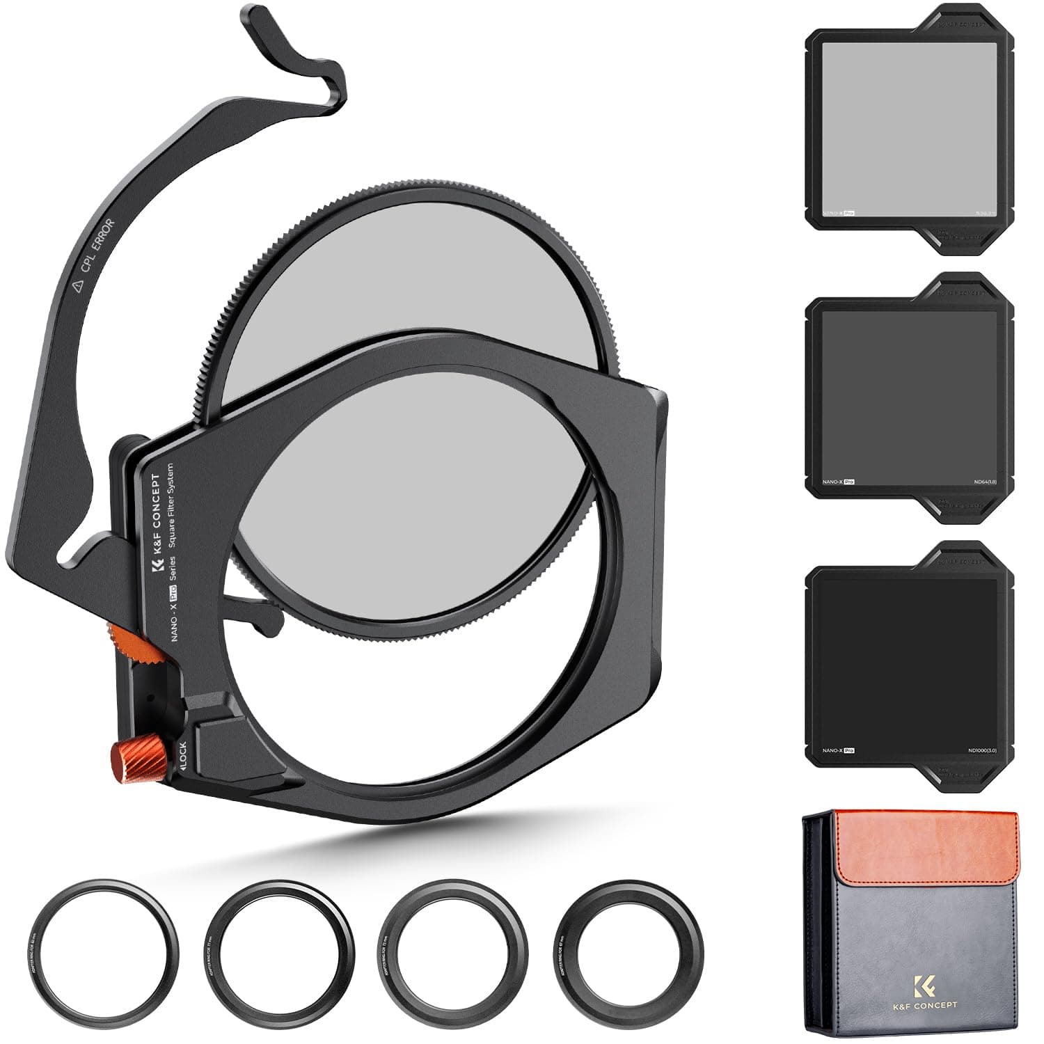 - X PRO Square Filter Holder System Kit (Filter Holder + 95mm Circular Polarizer + Square ND1000 Filter + ND8 + ND64 + 4 Filter Adapter Rings) for Camera Lens with36 Multi-Coated