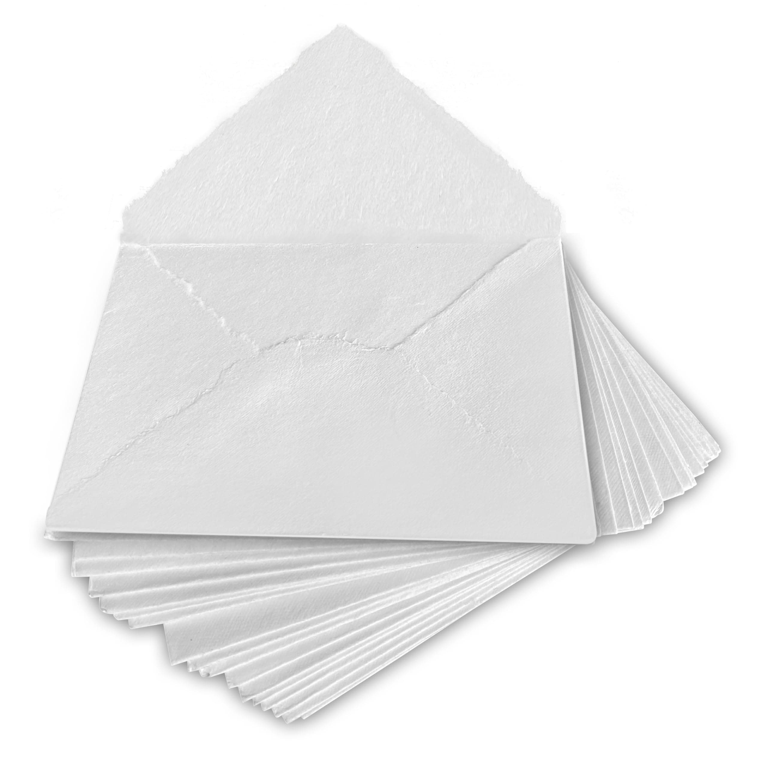 Handmade White Deckle Edge Envelope - 4.25x6.25" Package of 25 - for Announcements, Wedding Invitations, Greeting Cards, Crafts - Thick 130 GSM