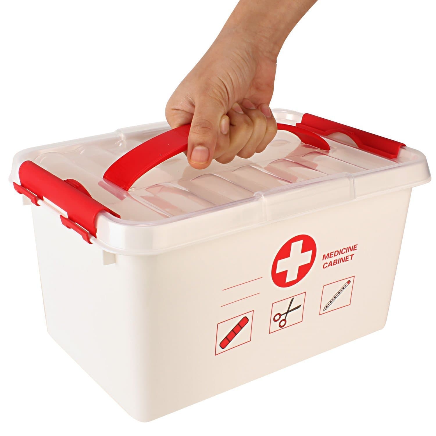 XENOTY Plastic Portable Rectangular First Aid Kit Storage Box with Detachable Tray & Handle (Red and White, 7.5 x 11 x 6 Inch)