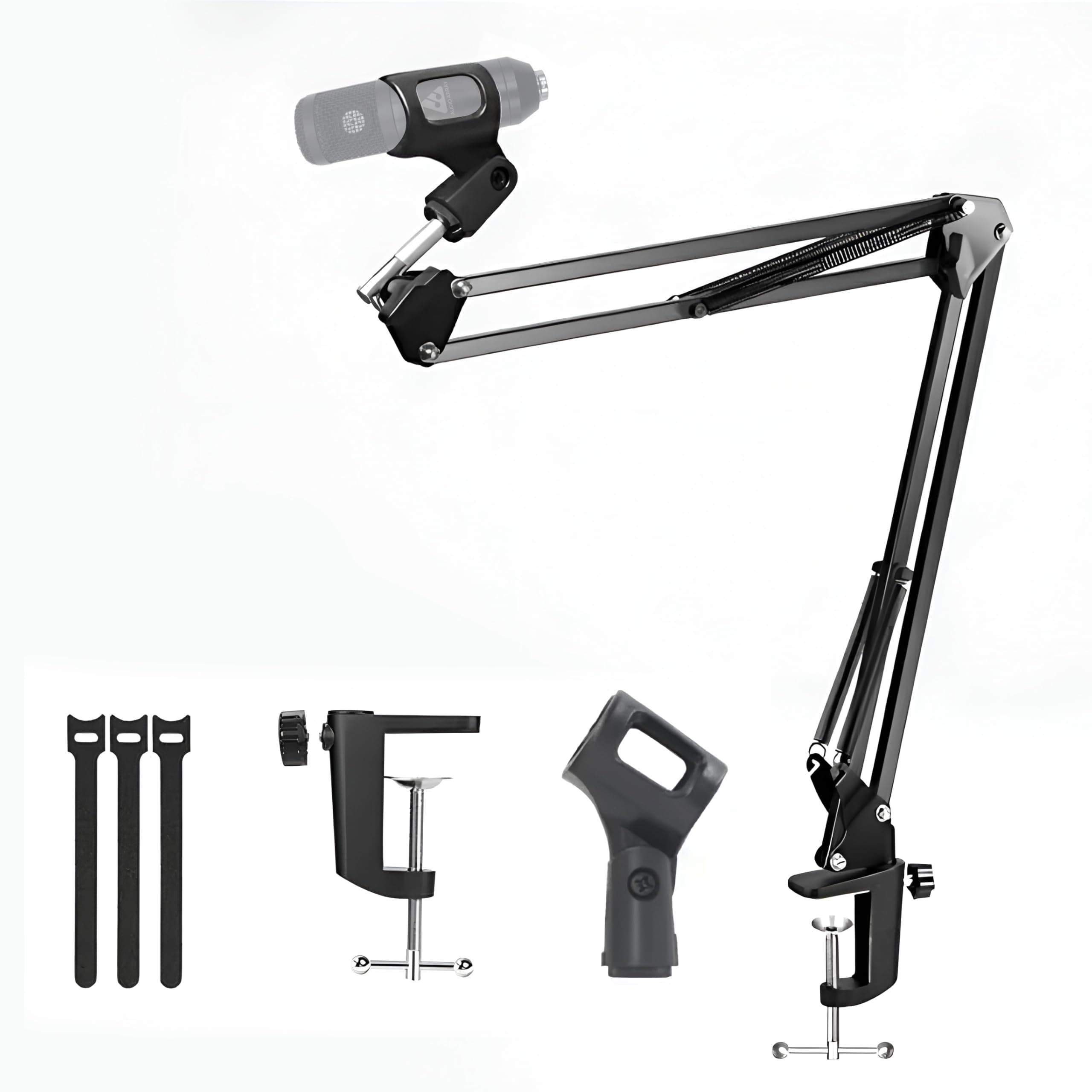 Audio Array AA-05 Suspension Boom Scissor Microphone Arm Stand | Universal clamp with mic Holder & 3/8″ to 5/8″ Adapter for Shock mounts | Suitable for Stages, Studios, Broadcasting, TV Stations