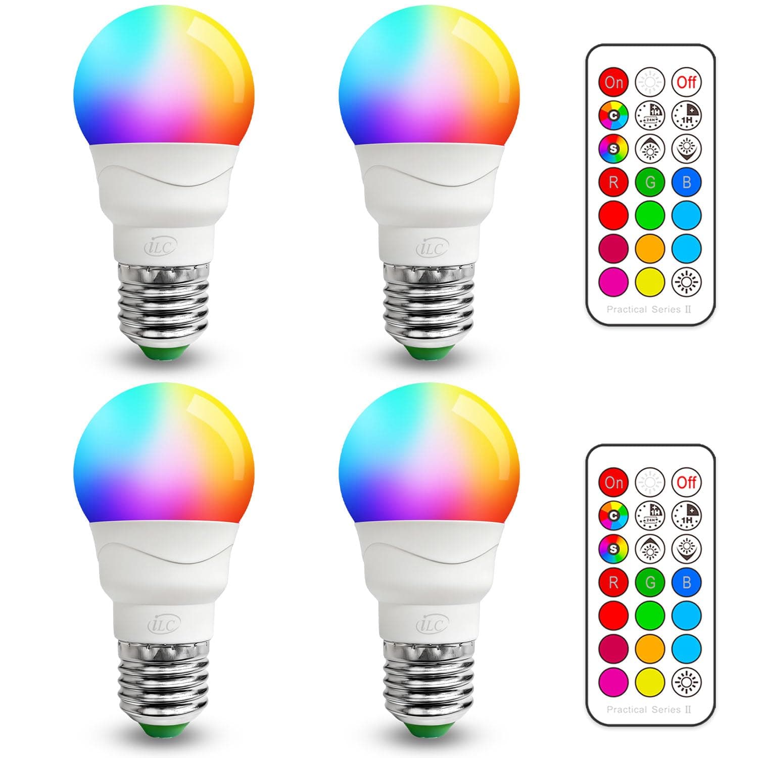 iLC Colour Changing LED Light Bulbs Equivalent 40W E27 Edison 5W Screw Dimmable A60 Warm White Lights 2700K, RGB White Coloured - Dual Memory - 12 Color Choices - Remote Controller Included