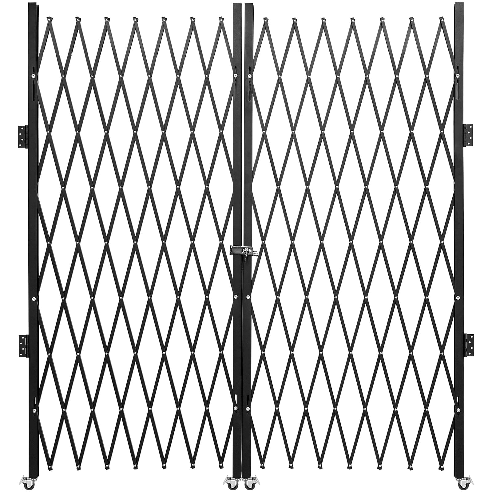 VEVOR Double Folding Security Gate, 61" H x 122" W Folding Door Gate, Steel Accordion Security Gate, Flexible Expanding Security Gate, 360° Rolling Barricade Gate, Scissor Gate or Door with Keys