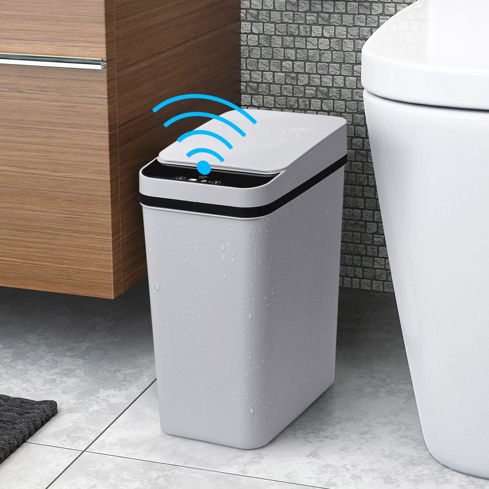 Smart Touchless Bathroom Trash Can - 3 Gallon Automatic Motion Sensor Rubbish Can with Lid Electric Waterproof Narrow Small Garbage Bin for Kitchen, Office, Living Room, Toilet, Bedroom (No Battery)