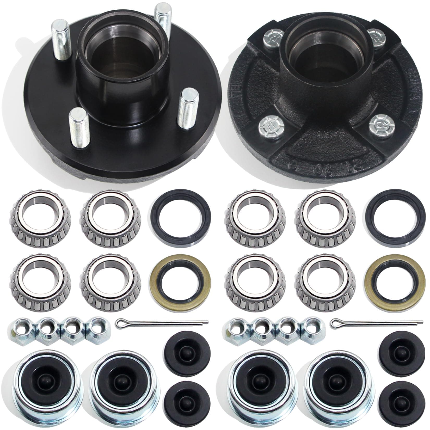 2 Sets 4 on 4'' Trailer Hub Kit for 2000 lbs 1" or 1-1/16" Trailer Straight Axle, 4x4'' Trailer Idler Hub Kit 4 Bolt, Fits 1" and 1-1/16" Spindle, Trailer Hub Kit with Extra Cap & Rubber Plug