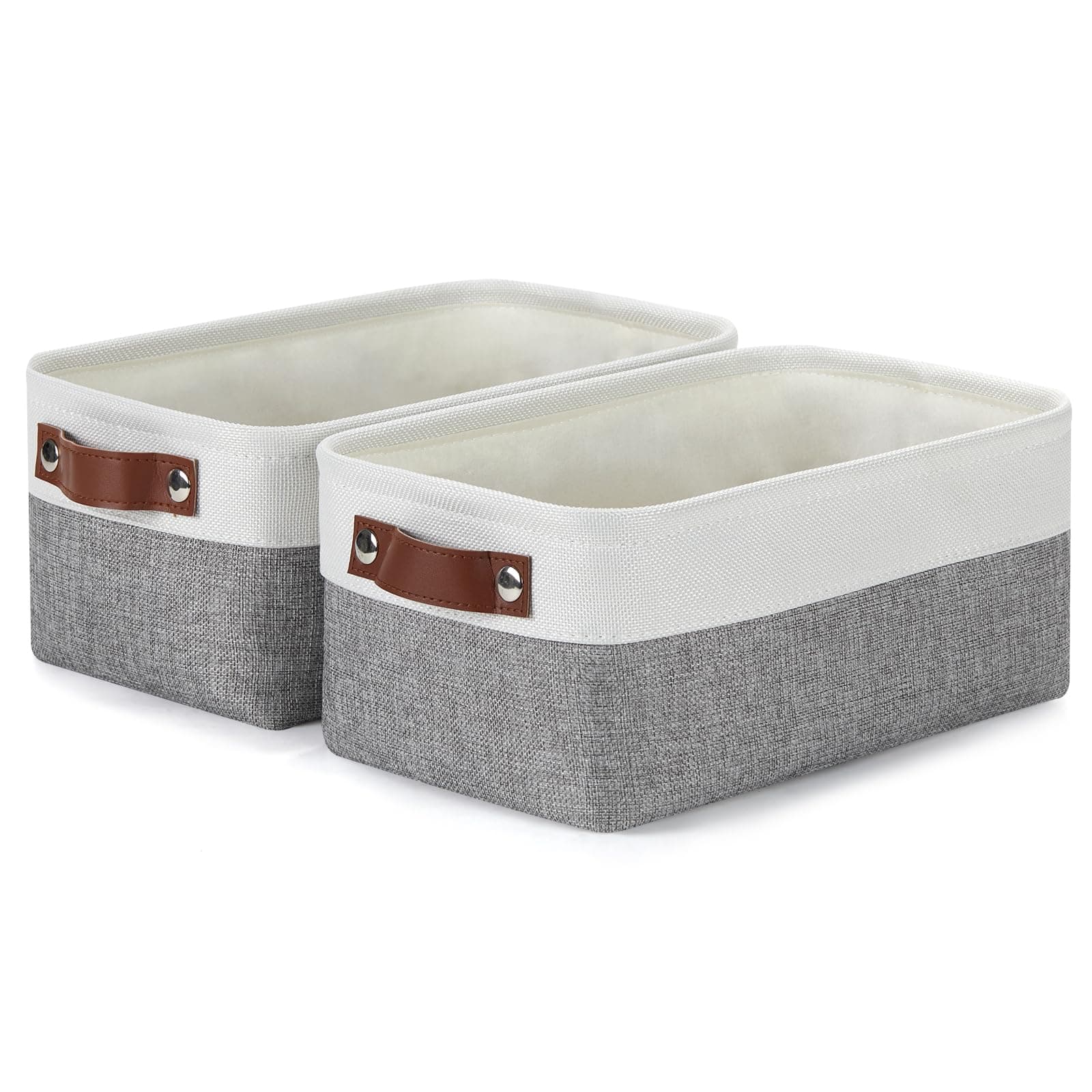 DULLEMELO Storage Baskets for Shelves, Small Fabric Storage Bins with Handles, Decorative Foldable closet storage baskets for organizing shelves(White&Grey, 2 Pack)