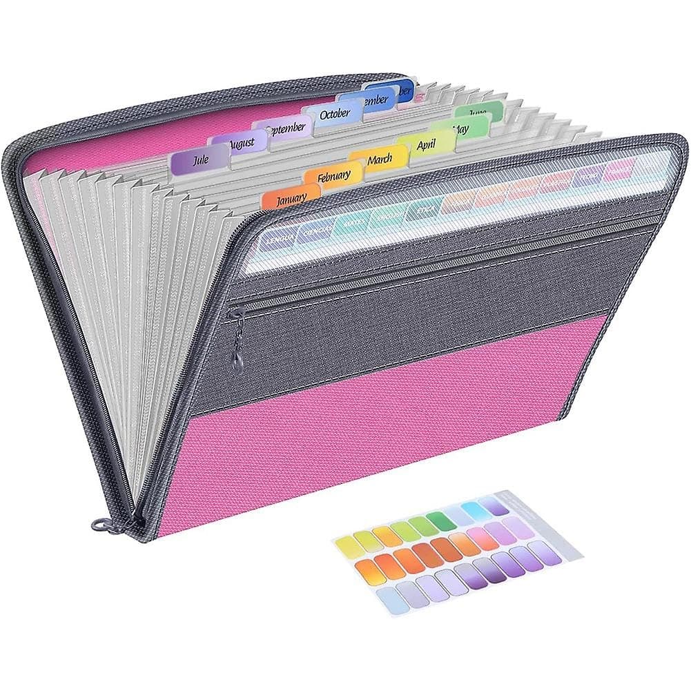 TECHTEST 24 Pocket Expanding File Folder with Cover - Large Plastic Rainbow Expandable File Organizer Self Standing Accordion A4 Document Folder Wallet Briefcase Office/Business Filing Box