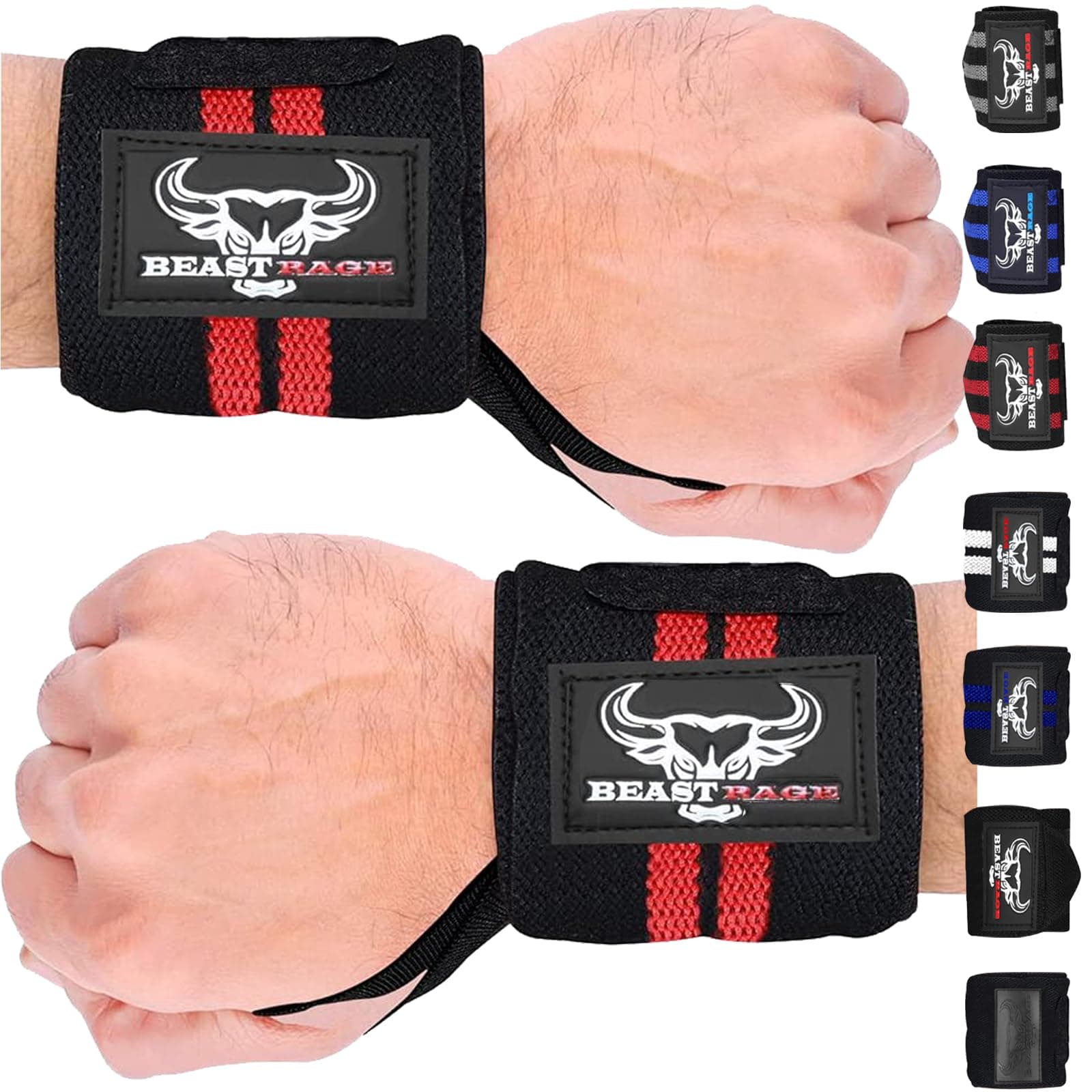 BEAST RAGE Wrist Wraps for Weightlifting - Adjustable Lifting Straps With Thumb Loop for Enhanced Gym Support, Powerlifting, Bodybuilding and Workout