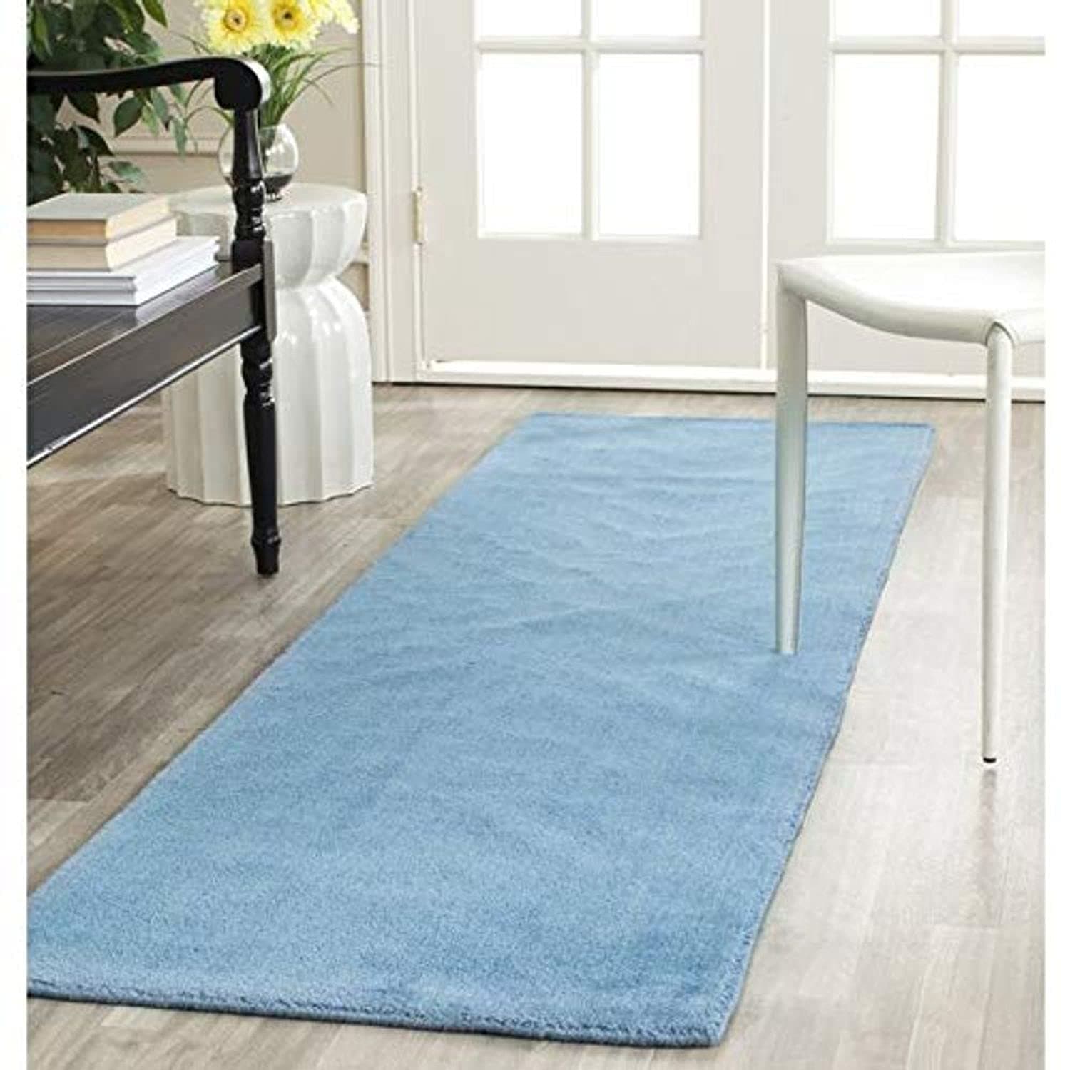 ZARA CARPETS; 'can change the floor ZARACARPETS Solid Plain Hand Made Rugs Runner Size 2 Feet by 6 Feet (2x6 feet) Teal