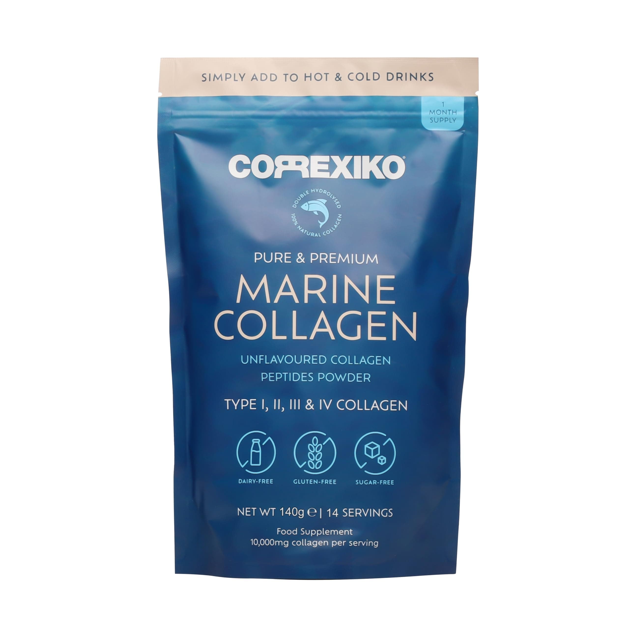 – Marine Collagen Powder Supplement Unflavoured - 10,000mg Double Hydrolysed Collagen Peptides per Serving - Formulated for Maximum Absorption - for Hair, Skin & Nails - 140g, 14 Servings