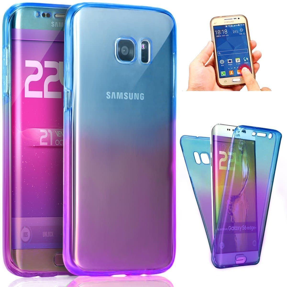 IKASEFU Cool Creative 360 Degree Gradient Color Full Protective Soft Gel Silicone Clear Bumper Case Cover Compatible with Samsung Galaxy S8 Plus-Blue+Purple