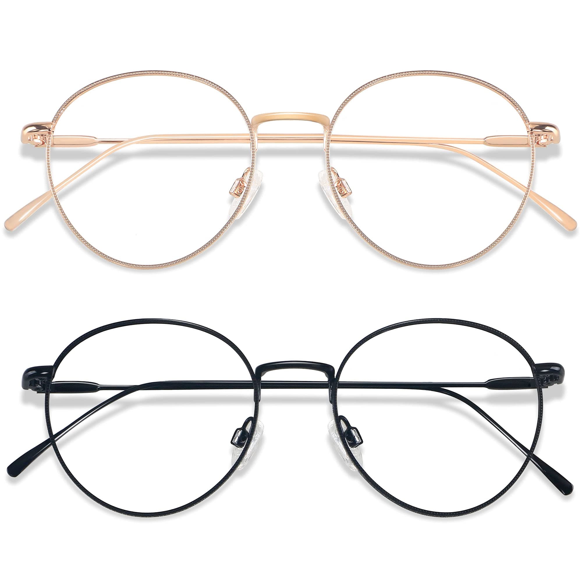 Blue Light Blocking Glasses Women Men Small Face Computer Clear Bluelight Blocker Super Lightweight Metal Frame Round