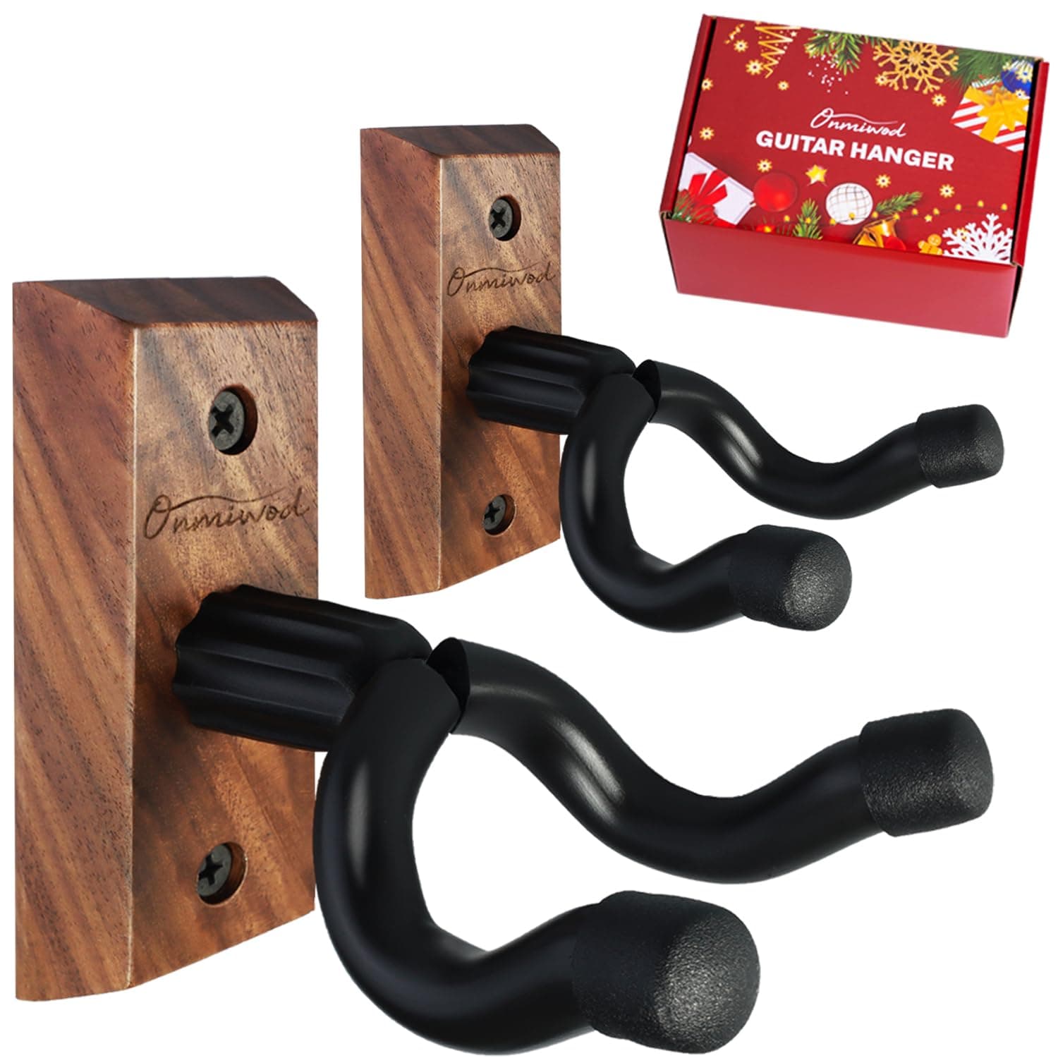 Guitar Wall Mount 2 Pack, Black Walnut Wood Guitar Hanger, U-Shaped Guitar Wall Hanger Mount, Guitar Holder Hook Stand Wall for Acoustic, Electric Guitar, Banjo, Bass, for Guitar Player Men Boy