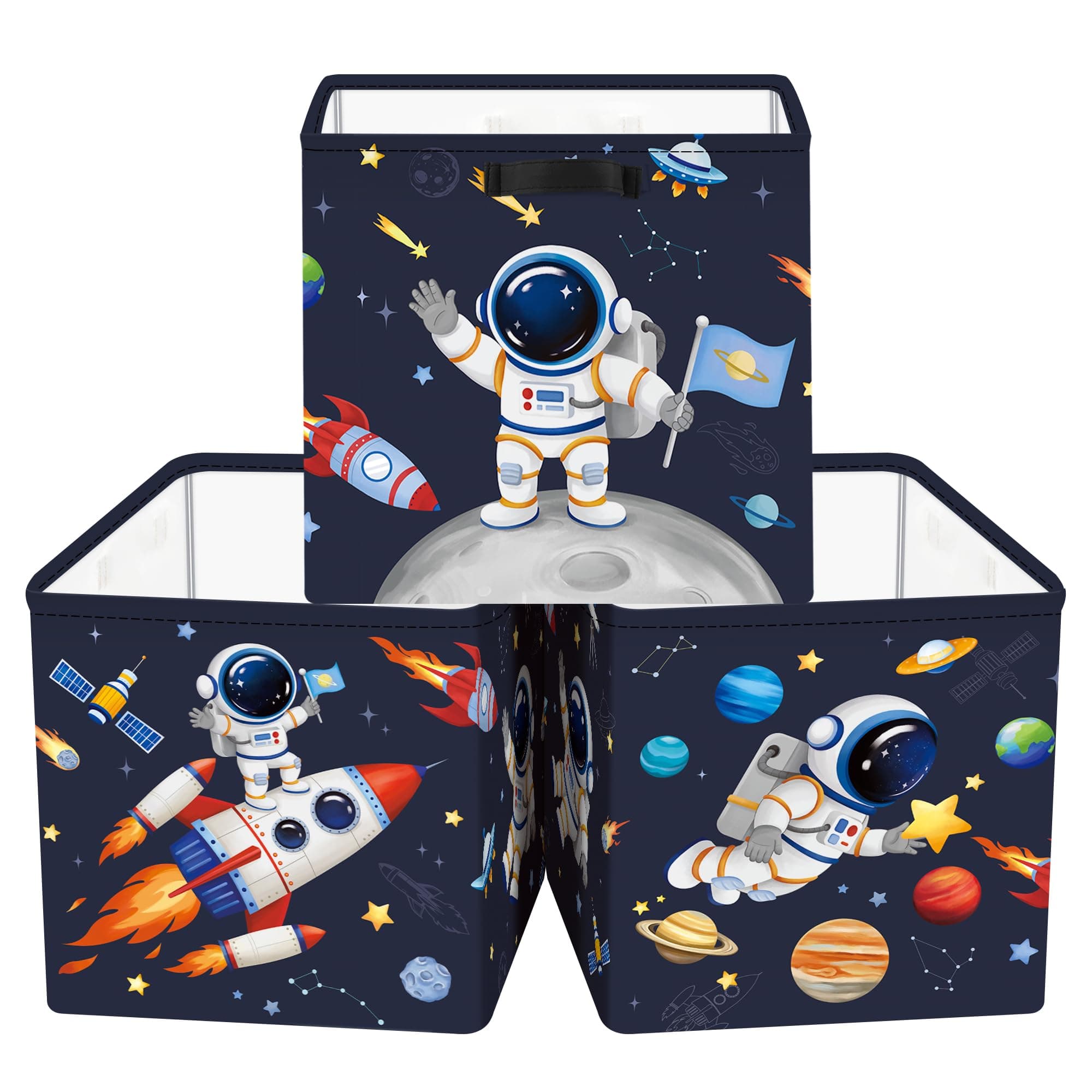 3 pcs Cosmic Space Cube Storage Unit Boxes Stars Kallax Box for Shelves Parents Storage Baskets for Book Clothes Toy Organizer, Planet, 11.8x11.8x11.8 in