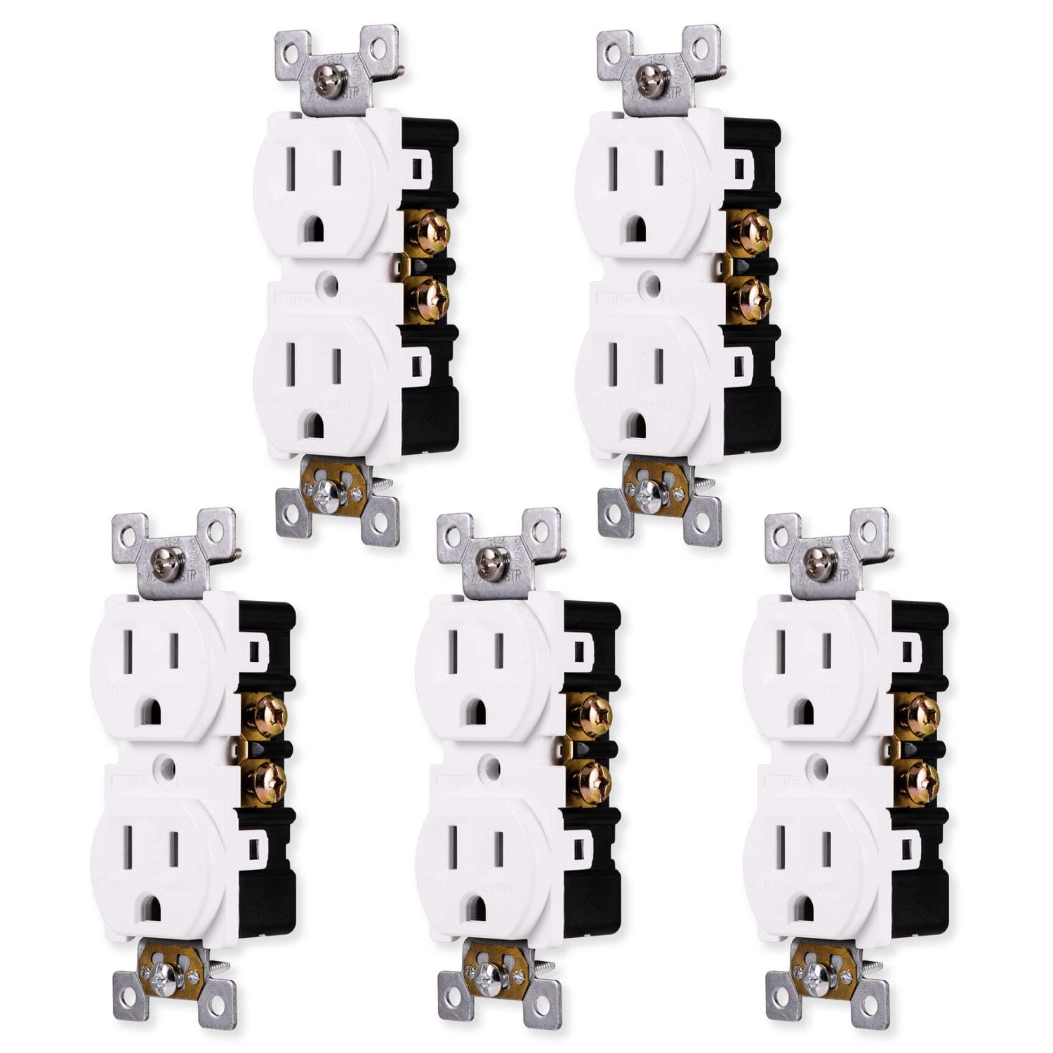 GE 5 Pack Duplex Grounding Socket in Wall Socket, Tamper-Proof, 3 Pin Plug, Easy to Install, 15 Amp, UL Listed, White, 41869