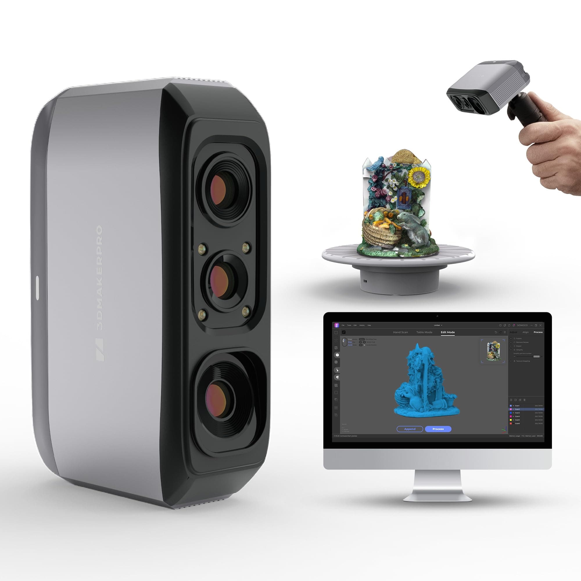 3D Scanner for 3D Printing, Handheld 3D Model Scanner with 0.05mm High Detailed Precision, 10FPS Scanning Speed, Anti-Shake Lenses, Compatible with Windows/MacOS (Moose Lite Premium)