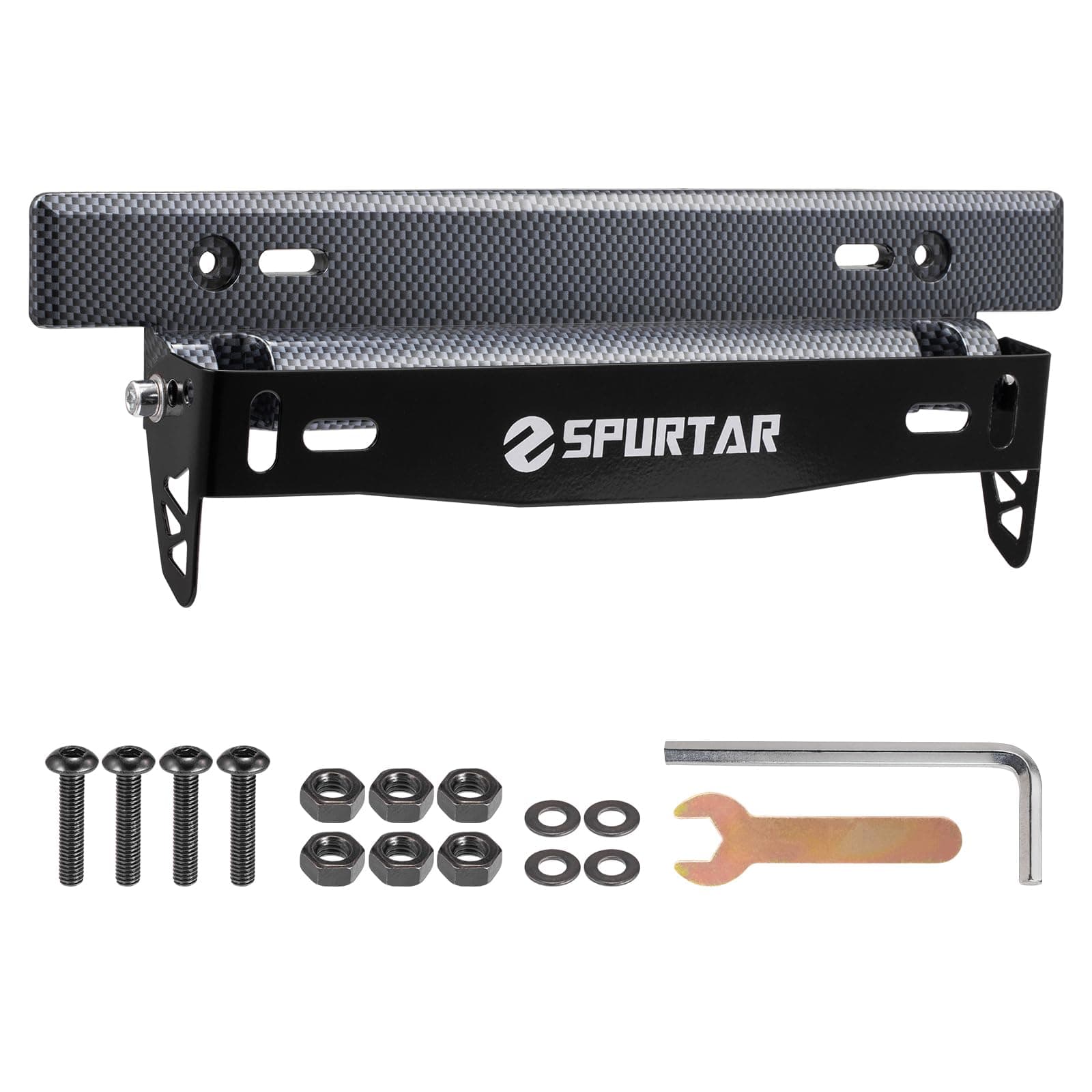 Spurtar Adjustable License Plate Frame Holder Bracket Auto Car Front Bumper License Plate Relocator Black