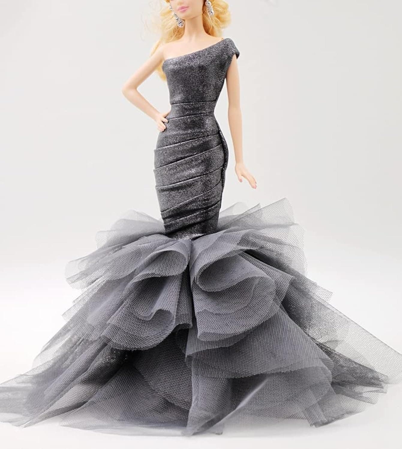 Handmade Classic One Shoulder Silver Mermaid Dress Wedding Gowns Fit for 12" Fashion Doll & Doll's not Included