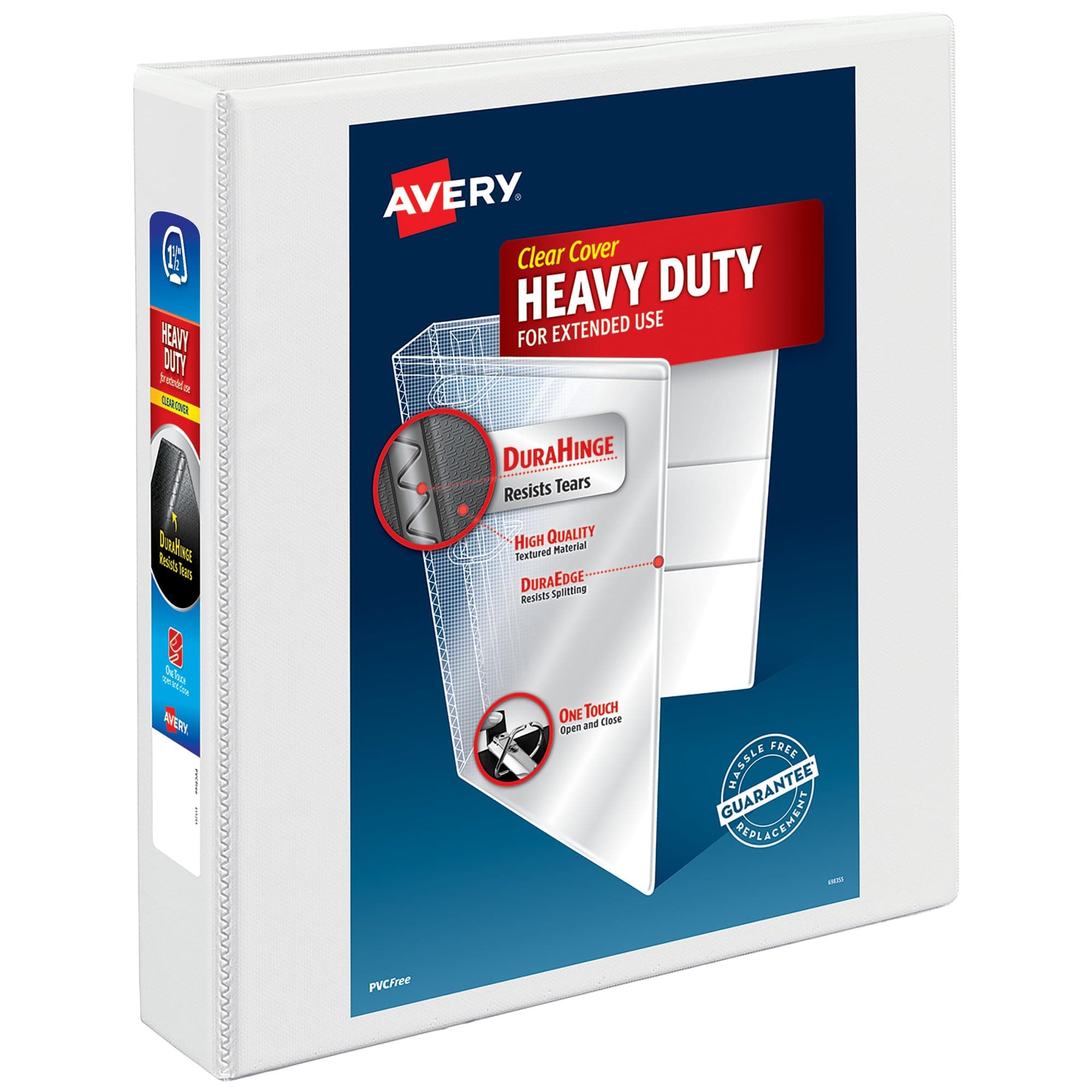 Avery Heavy-Duty View 3 Ring Binder, 1.5" One Touch Slant Rings, Holds 8.5" x 11" Paper, 1 White Binder (05404)