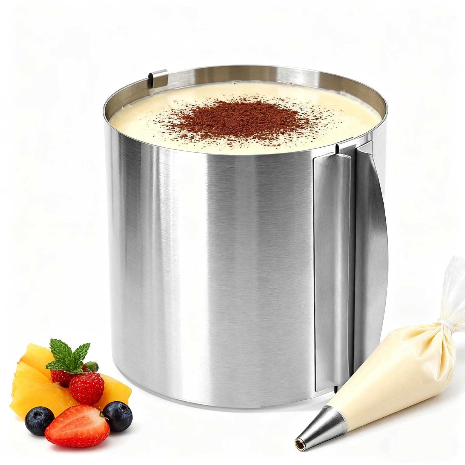 Stainless Steel Cake Ring High 5.9 Inch, Adjustable Cake Ring Diameter 6 to 12 Inch, Stable Baking Rings Bakeware Tool with Precise Scaling Inside