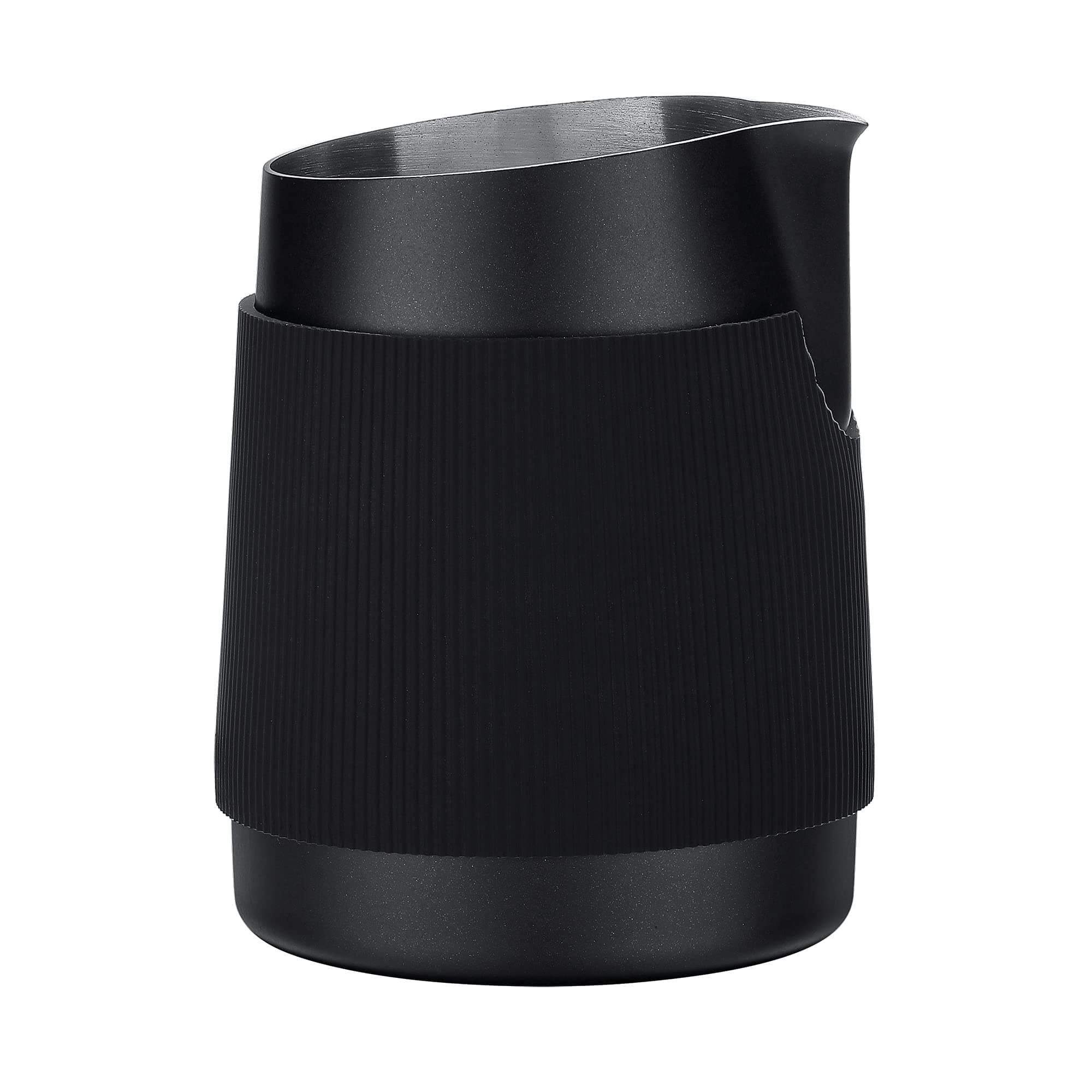 Handleless Milk Pitcher with Sharp Spout - Espresso Steaming Pitcher - 18/8 Stainless Steel Milk Frothing Jug, Black Non-Stick - Premium Barista Tools - Black - 15.2 oz (450 ml)