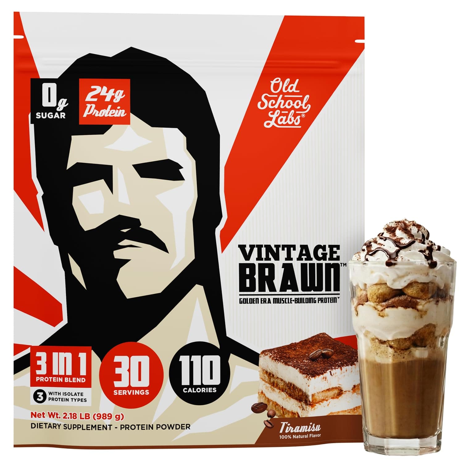 Old School Labs Protein Powder Isolate Sourced from Egg, Milk,& Beef - Made for Men & Women for Building Muscle & Post-Workout Recovery - Zero Sugar, Tiramisu Flavor - 30 Servings