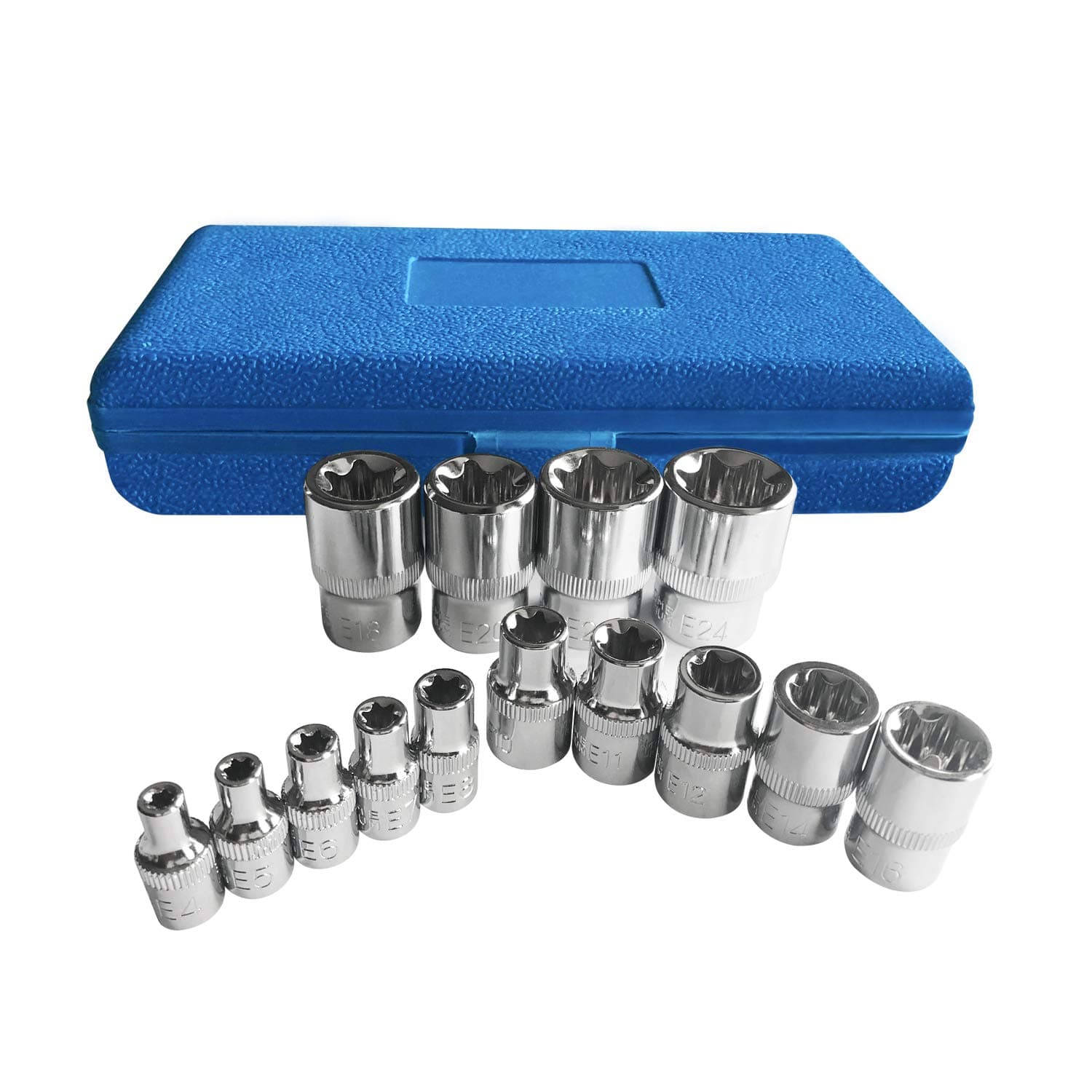 Torx Socket Set Tamper Proof Torx Star Bit Torq Torque Female E-socket Set E4-E24 1/4" 3/8" 1/2" Drive 14Pcs
