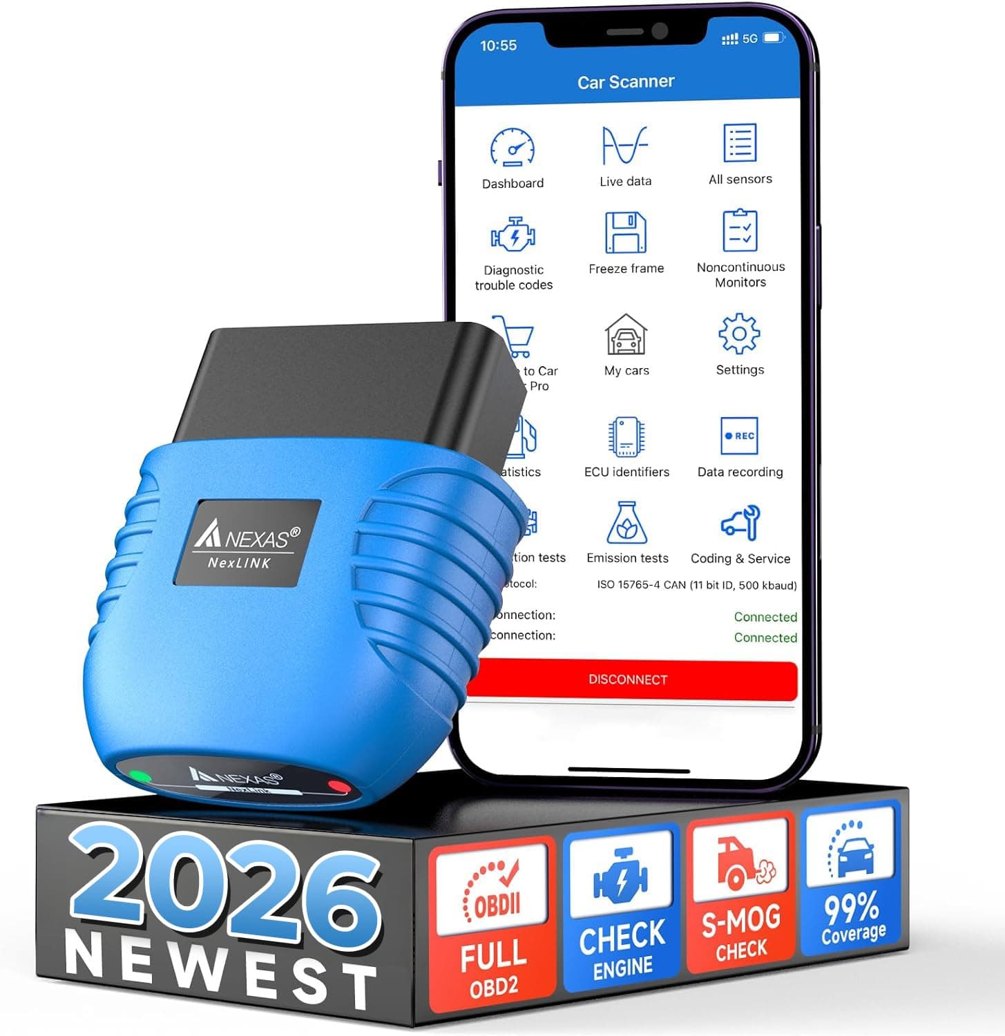 NexLink Bluetooth 5.0 Diagnostic Scanner for iPhone & Android & Windows OBD2/EOBD Fault Code Reader Enhanced Diagnostic Scan Tool Torque, DashCommand, OBDFUSION