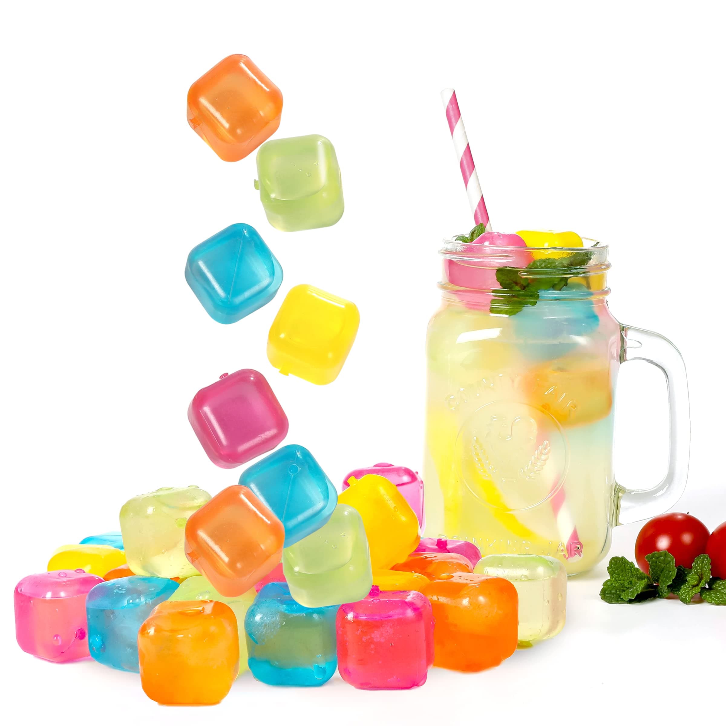 Reusable Ice Cube Plastic Ice Cubes 25 Pack Colorful Refreezable IceCubes for drinks, Whiskey, Vodka or Coffee, Washable Non-Melting Ice Cubes Non-Diluting